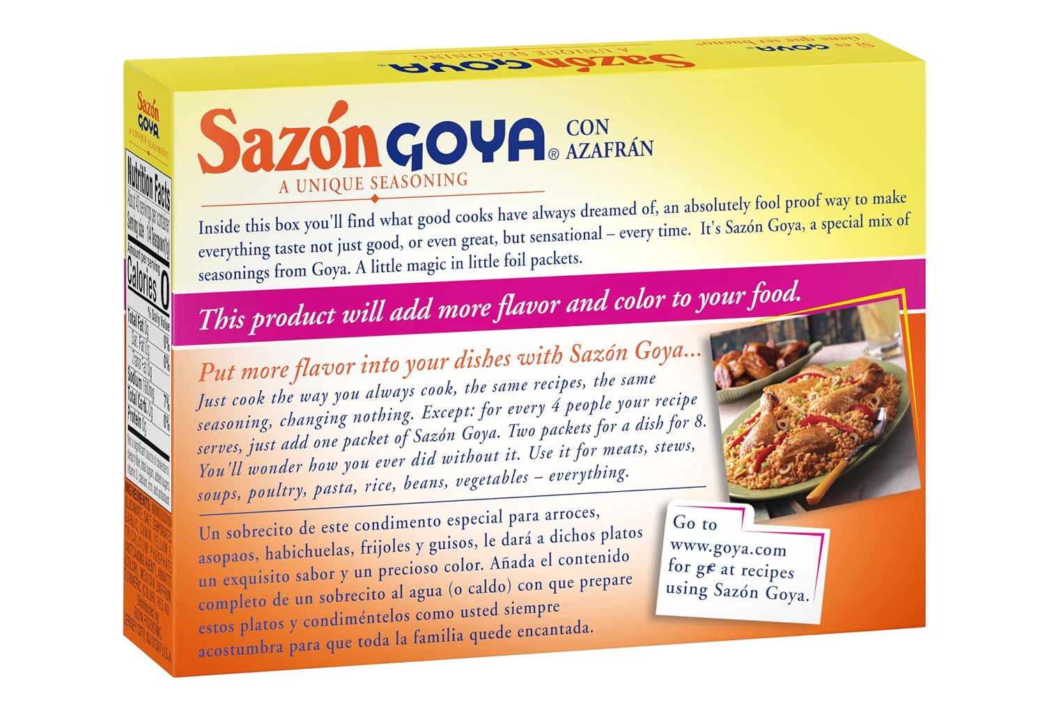 Goya Sazón Natural and Complete, Vegetables, All Purpose Seasoning, 3.52oz | Low Sodium Latin Spice Blend for Poultry, Seafood, Meat and Vegetables, All Purpose Mexican Seasoning, No Salt Added, Tasty