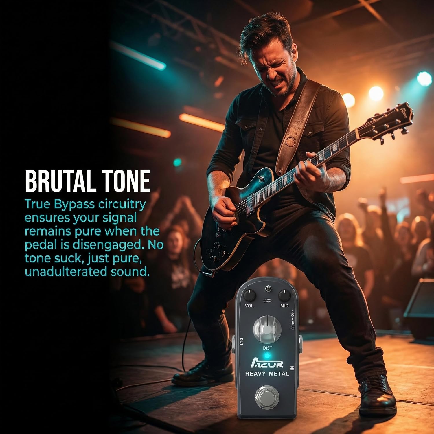 AZOR 5 Band Bass EQ Pedal, Aluminium Alloy True Bypass Equalizer Effect Pedal, Compact Mini Tone Control Pedal for Electric Bass Guitar