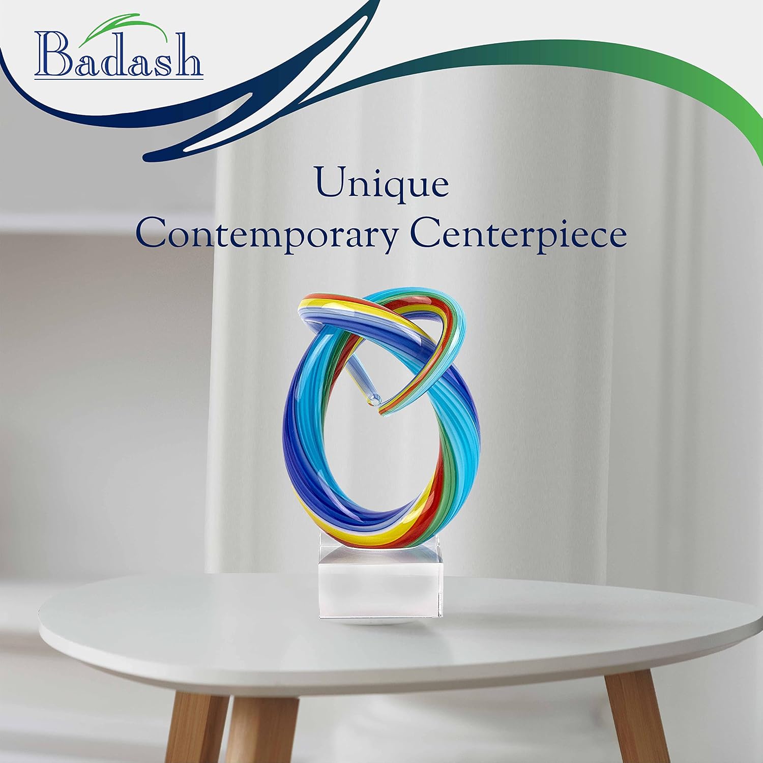Badash Rainbow Murano-Style Art Glass Sculpture Centerpiece, 18 Inch | Murano-style art glass sculpture for tabletop decor, living rooms, offices, shelves, console tables and gifts