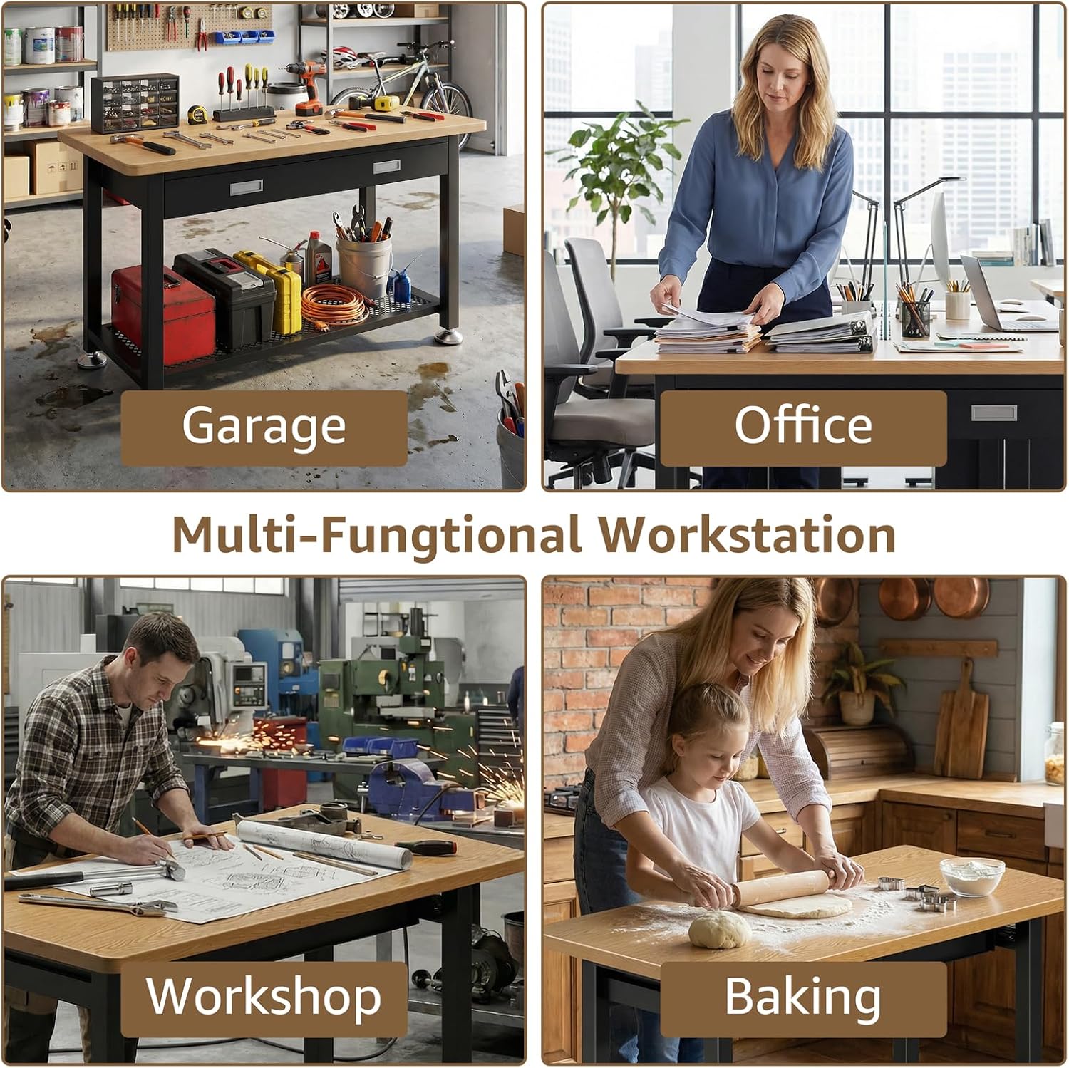 39.4" Workbench with Drawer and Pegboard - Heavy Duty Steel Garage Work Table, Small Tool Bench for Workshop, Woodworking, Crafting & Repair