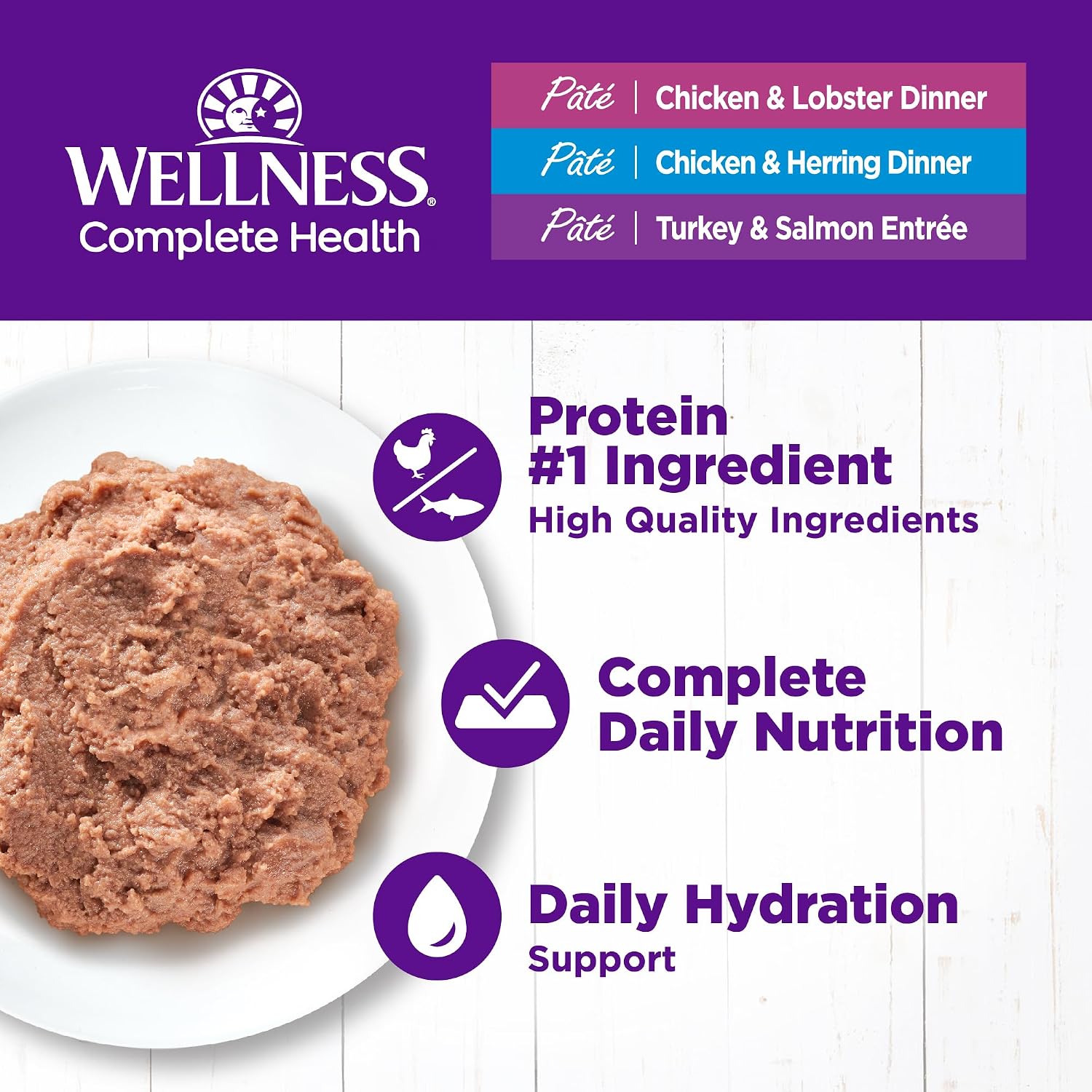 Wellness Complete Health Pate Variety Pack Adult Canned Wet Cat Food, Natural, Protein Rich, Grain Free, Chicken and Turkey Favorites, 3 oz