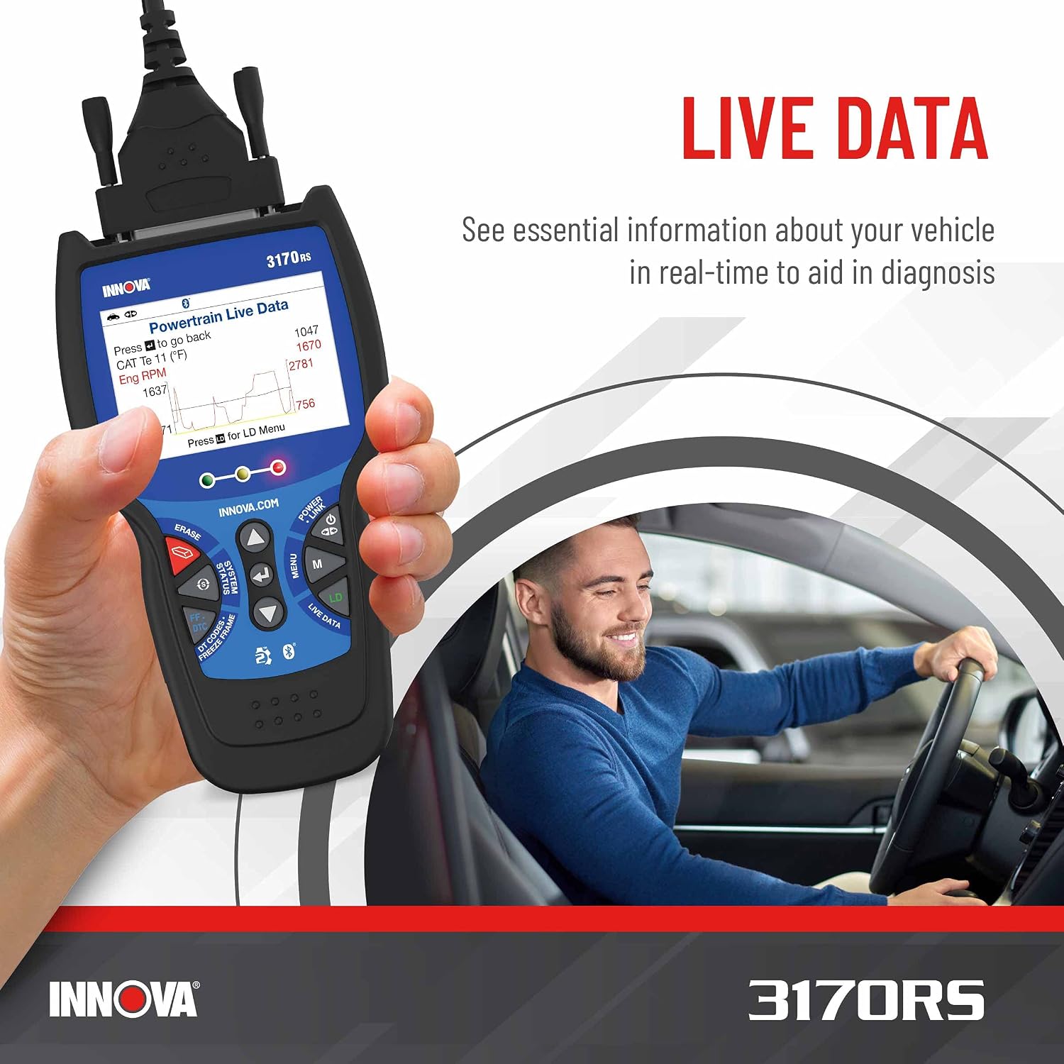INNOVA 3170RS OBD1 & OBD2 Scanner, ABS Bleeder Scan Tool, OBD2 Diagnostic, Caliper Service, Brake Pad Life, Read/Erase ABS/SRS Codes, Reset Oil Light