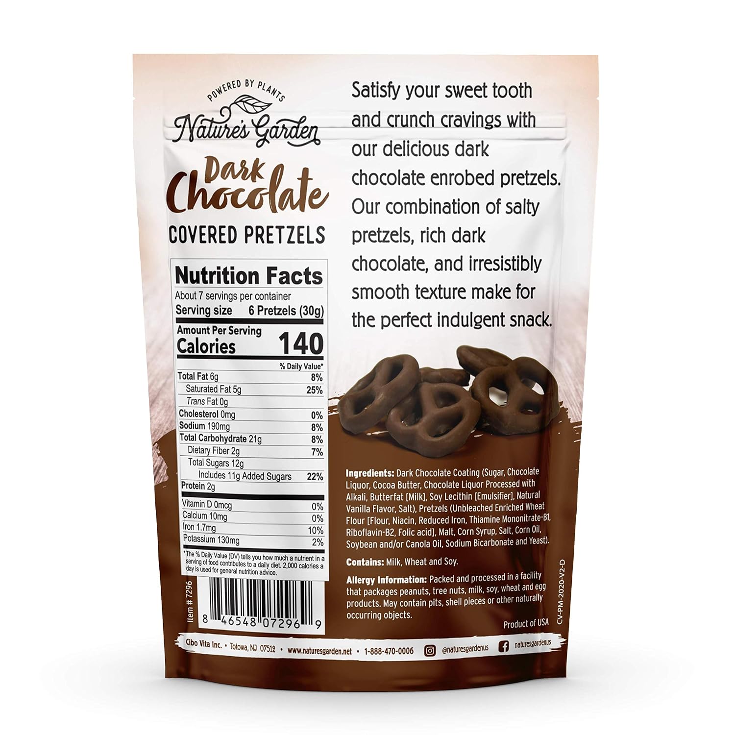Nature's Garden Dark Chocolate Covered Pretzels - No Trans Fat, Indulgent Snack, Dark Chocolate Pretzels – 7 Oz Bag (Pack of 1)