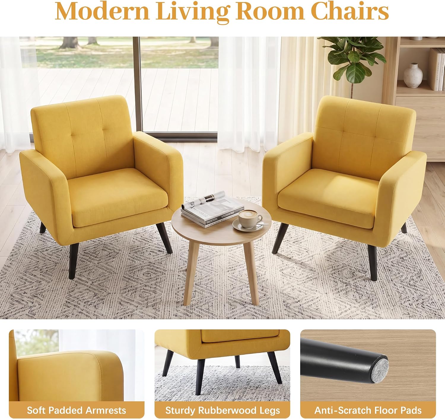 LSSPAID Modern Accent Chairs, Upholstered Fabric Cozy Armchairs, Living Room Side Chair with Solid Wood Legs, Blue