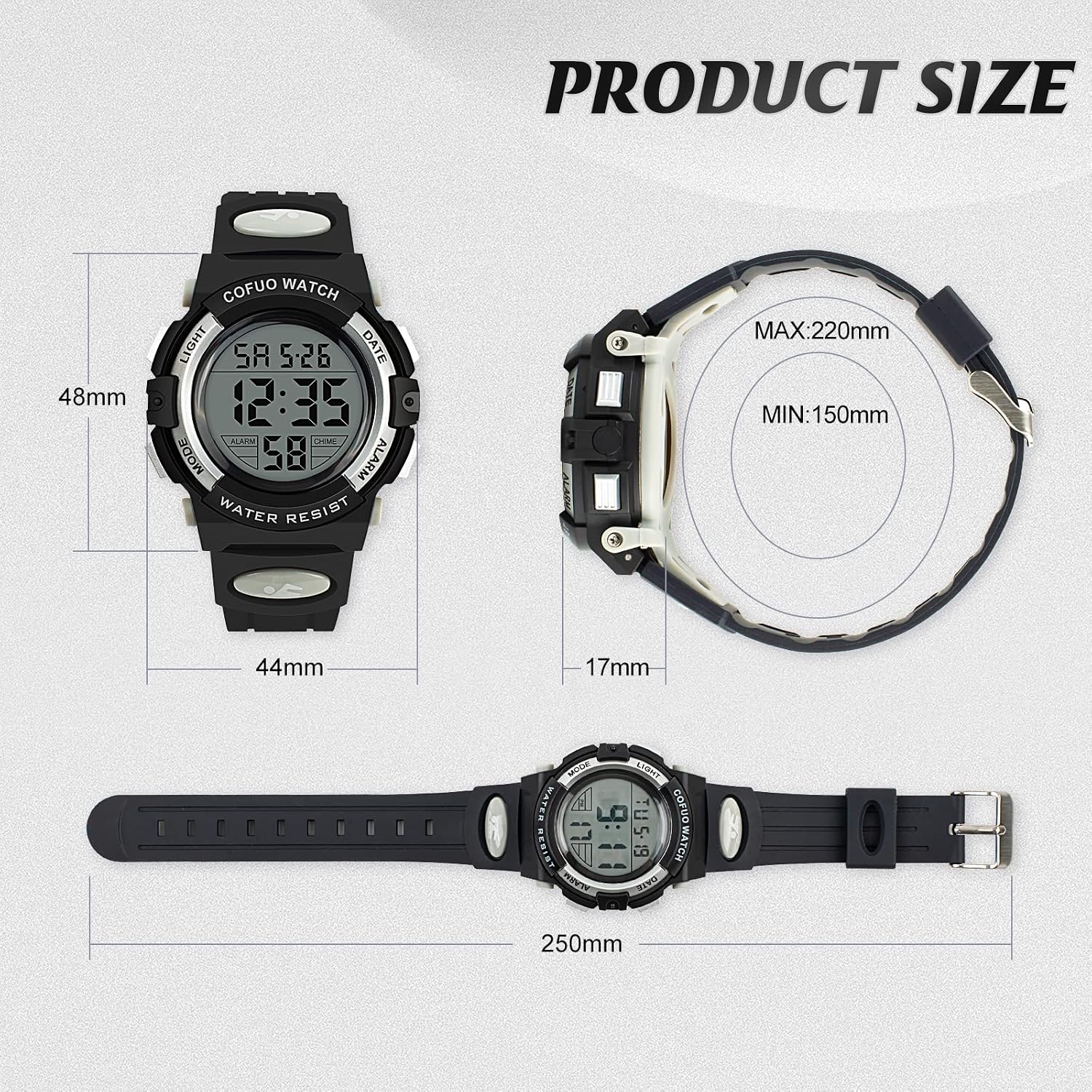 cofuo Kids Digital Watch for Boys Girls, Boys Watches Ages 3-17,Sport Outdoor Watch for Kid, 50M Waterproof Analog Multifunctional Chronograph LED Alarm Stopwatch Silicone Band, Kids Gift