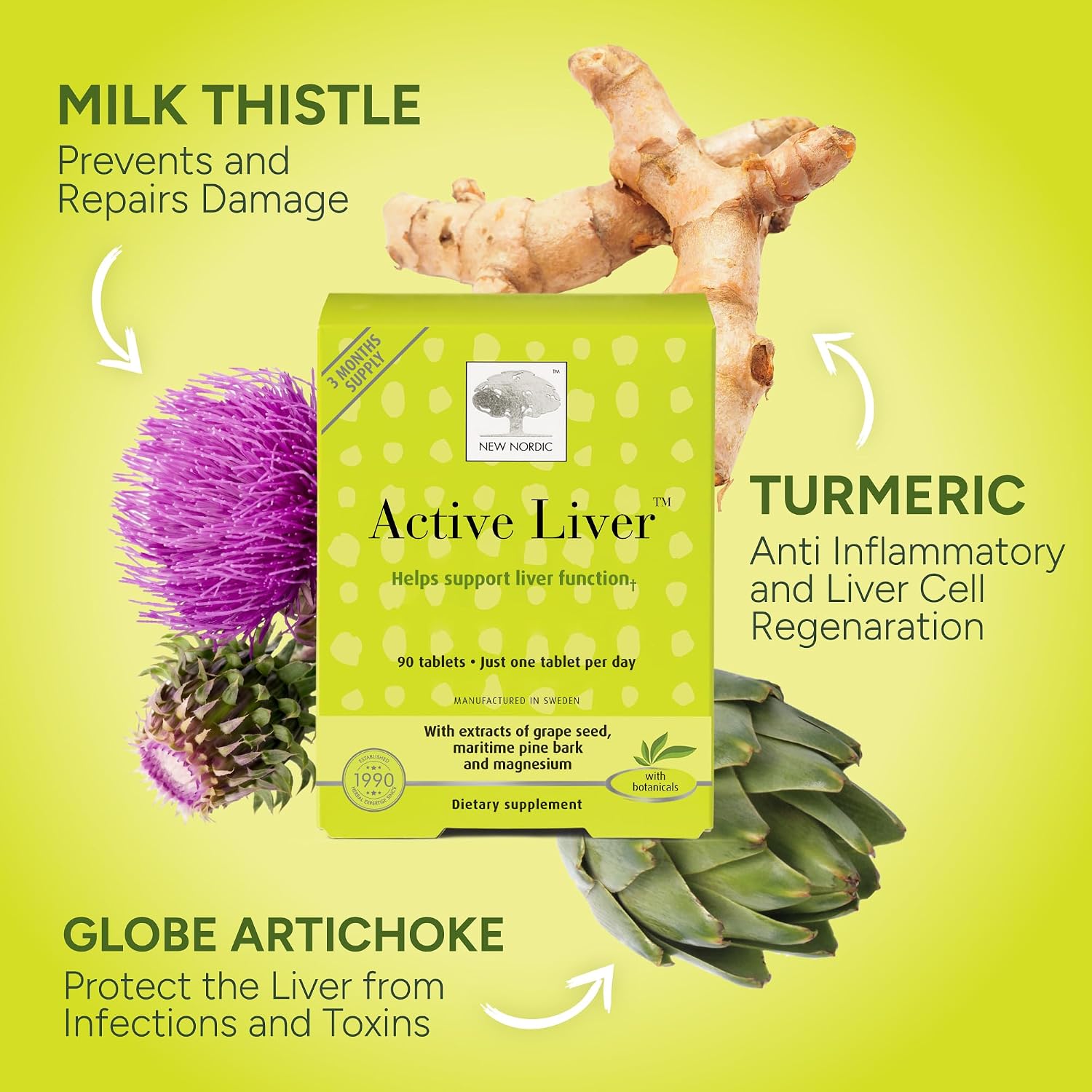 NEW NORDIC Active Liver Daily Support Supplement 30-Day Supply - 30 Tablets | Includes a supply of daily liver supplements, featuring a botanical blend of milk thistle and artichoke in a tablet format
