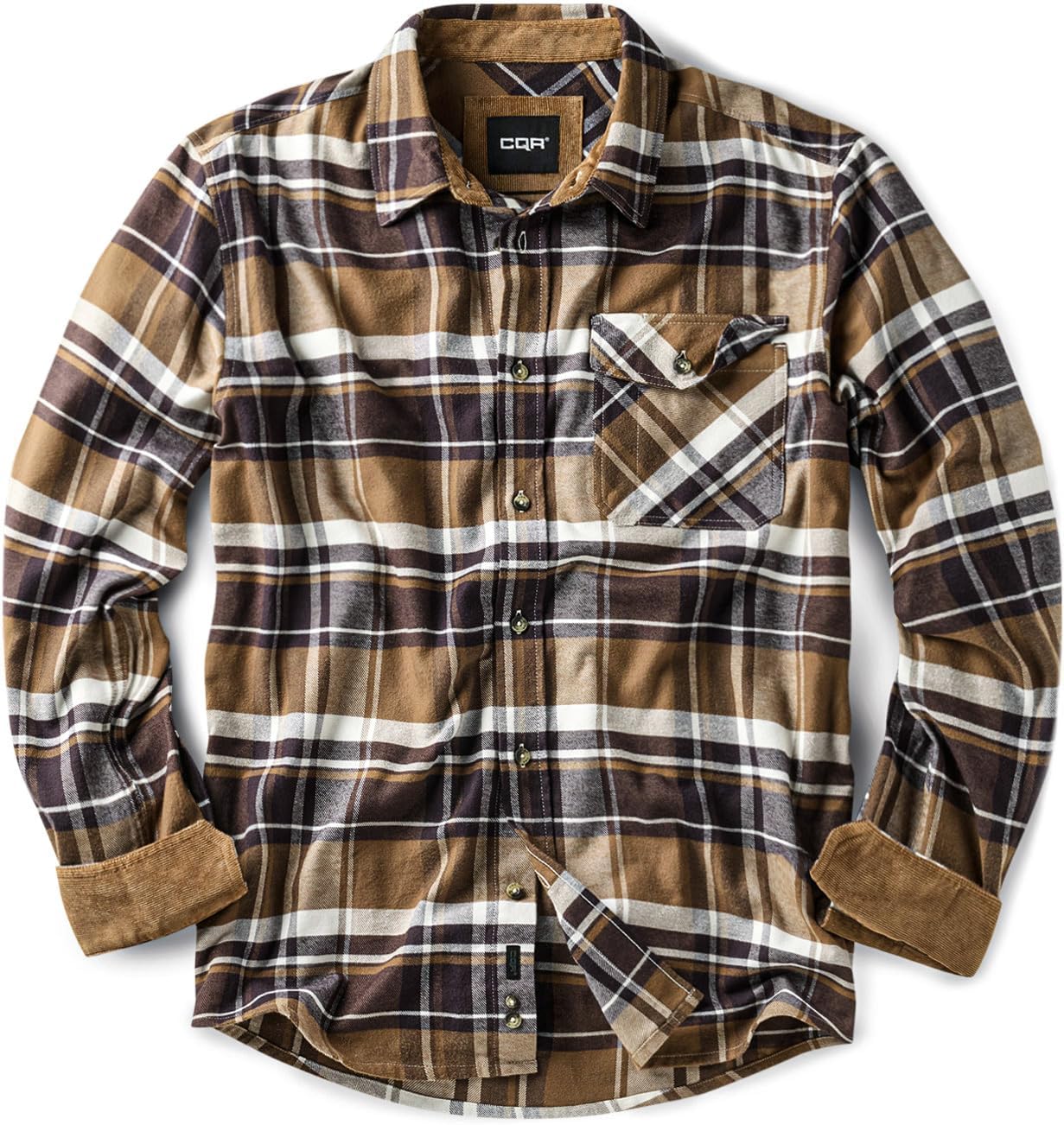 CQR Men's 100% All Cotton Button Down Flannel Shirts, Long Sleeve Brushed Warm Soft Casual Outdoor Plaid Shirt