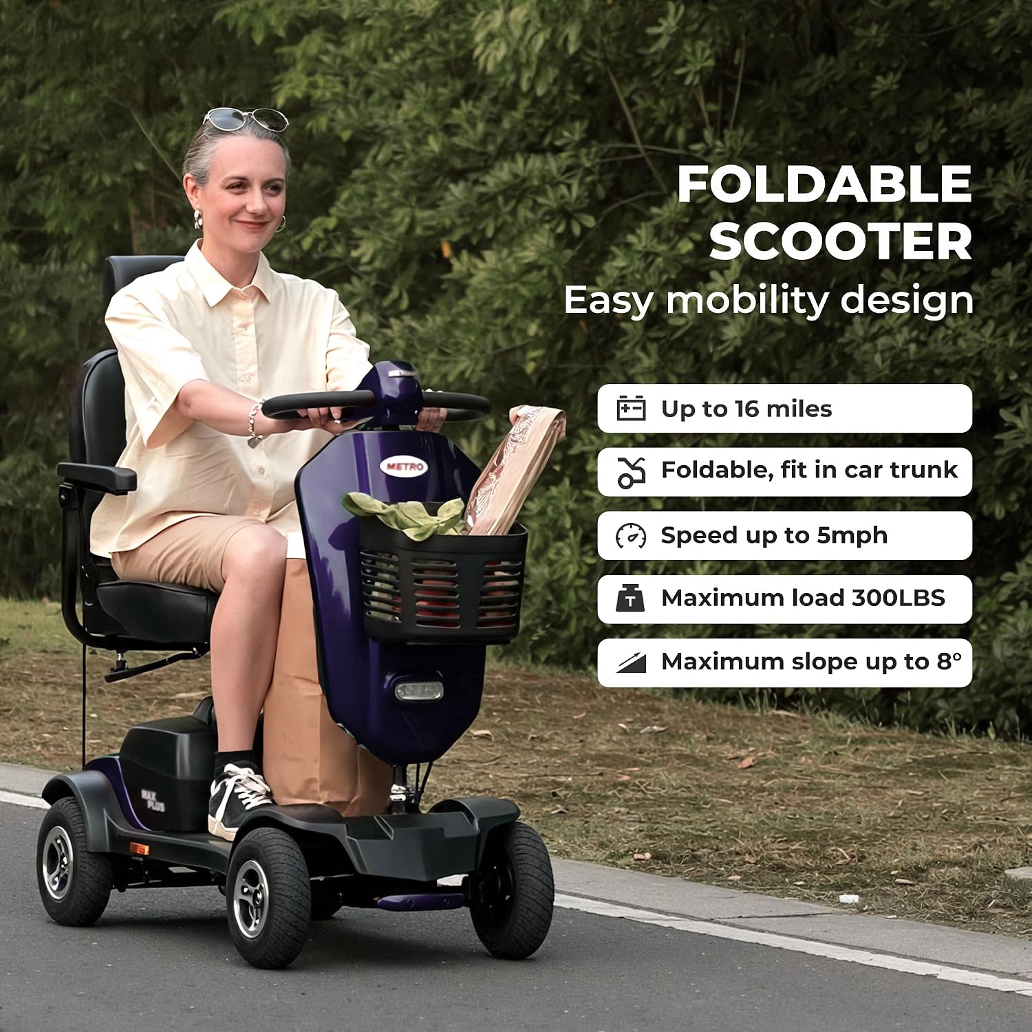 Metro Mobility 4 Wheel Powered Mobility Scooter for Seniors - 300 lbs Capacity Electric Mobility Scooter for Adults - Long Range Power Extended