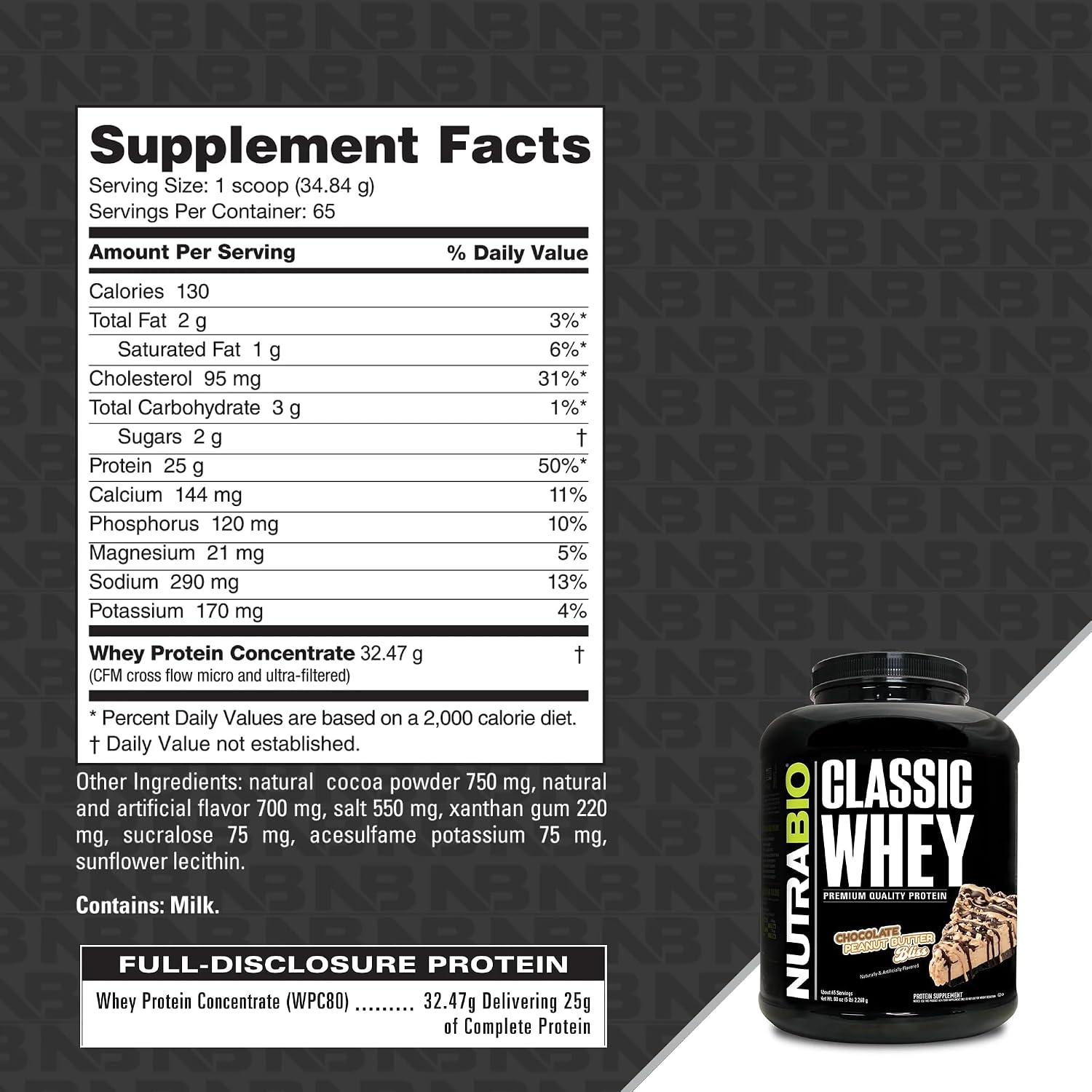 NutraBio Classic Whey Protein Powder- 25G of Protein Per Scoop - No Fillers, Artificial Colors, Preservatives - Chocolate Milkshake, 2 Pounds