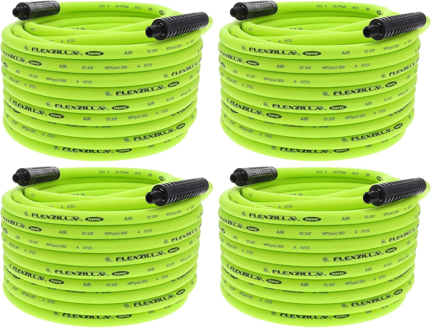 Flexzilla Air Compressor Hose, 3/8 in. x 50 ft., 1/4 in. MNPT Fittings, No-Kink, All Weather, Lightweight, Premium Hybrid Polymer, 300 PSI, ZillaGreen