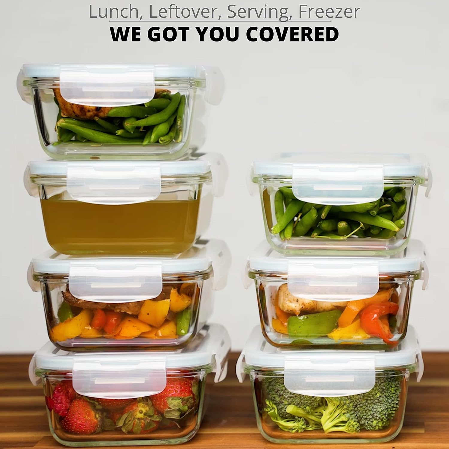 Razab 16 Pc (Set of 8) 30 Oz Glass Meal Prep Containers with Lids, Airtight Large Glass Food Storage Containers, Reusable Leak Proof BPA Free, Freezer to Oven and Dishwasher Safe