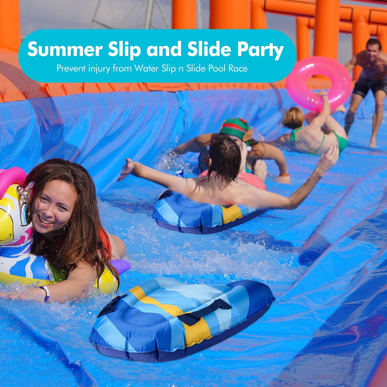 Inflatable Boogy Boards for Beach Travel Toys, 30” Cavas Slip Slide Water Park Body Surfing Board with Handles