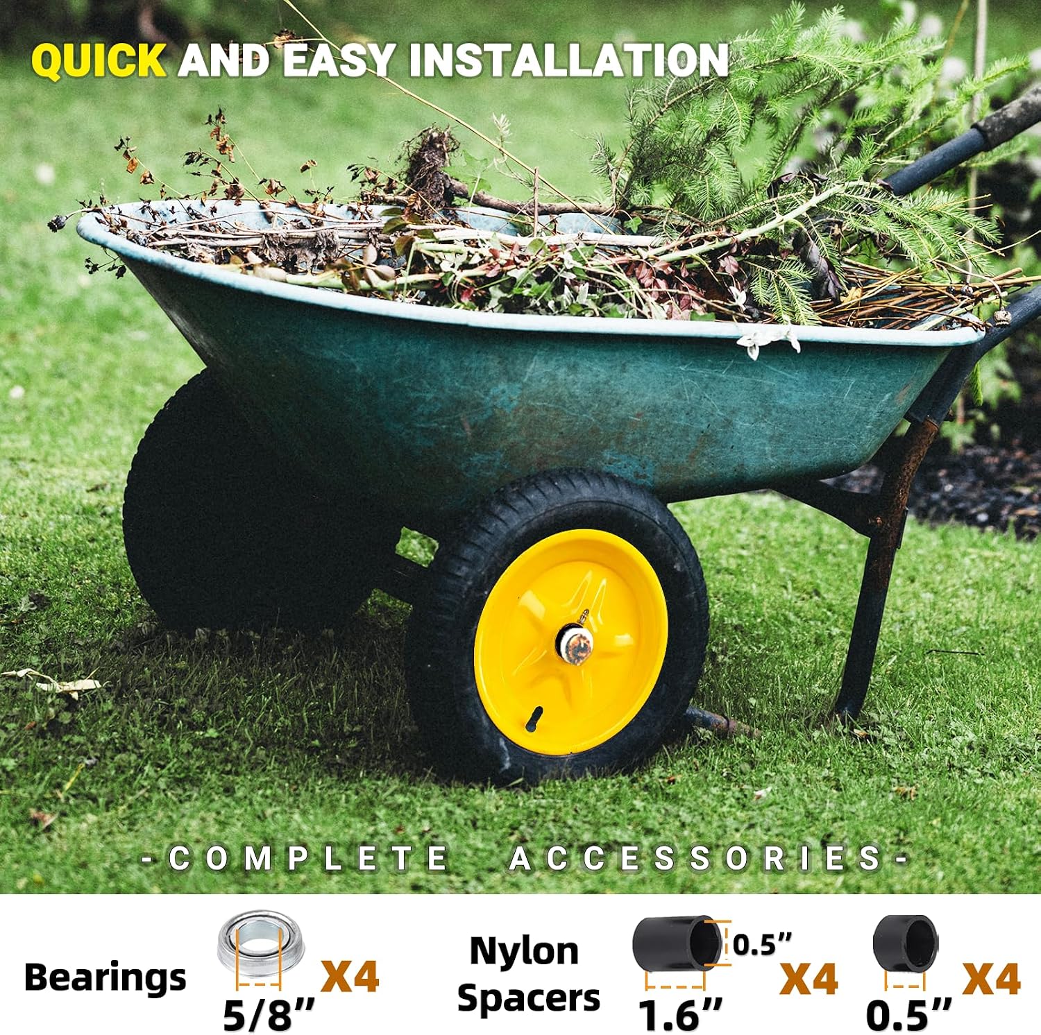 AR-PRO (2-PACK) 4.80/4.00-8" Tire and Wheel, 16" Pneumatic Tire Wheels with 3/4" Bearings and 3" Centered Hub for Wheelbarrow, Hand Truck