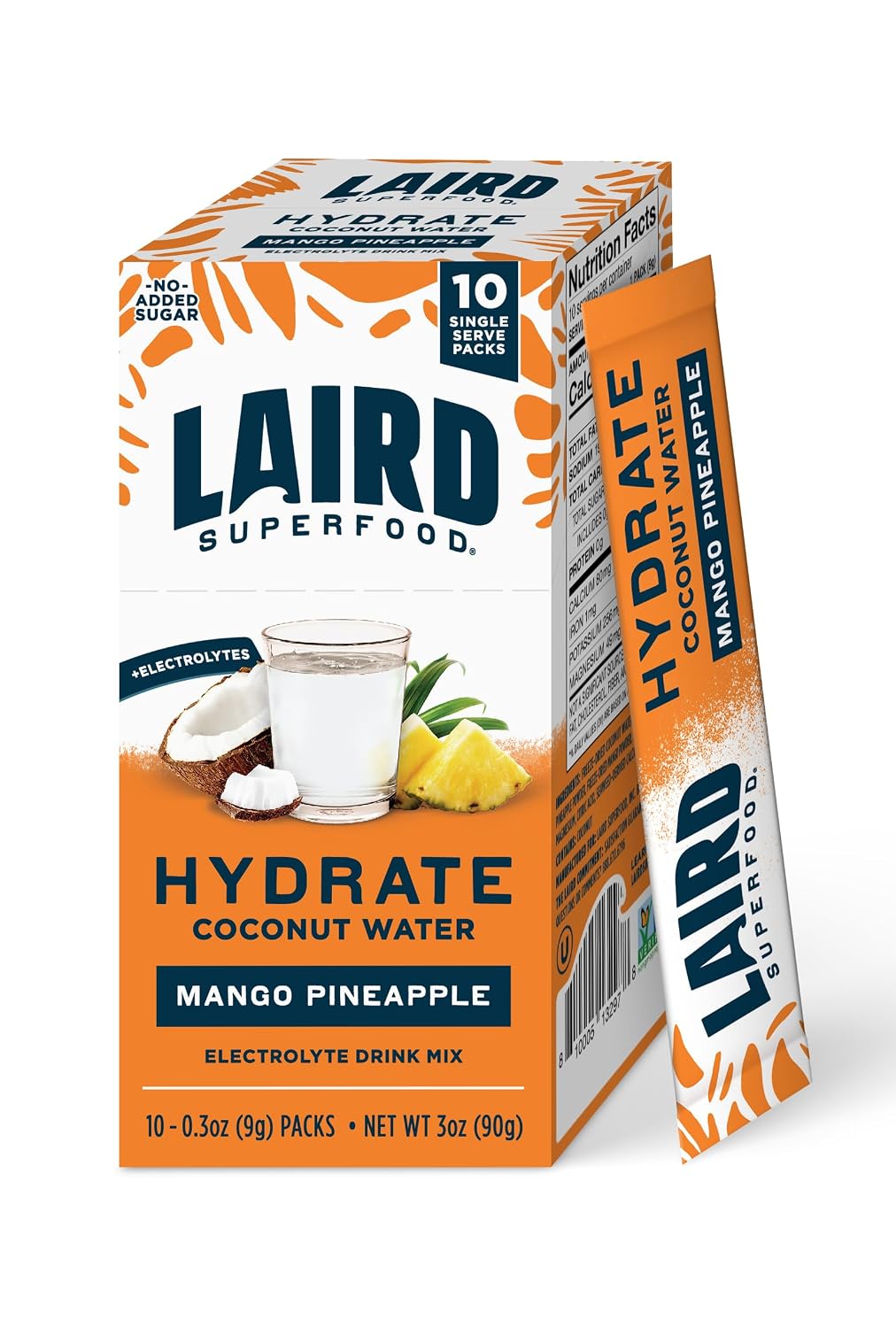 Laird Superfood HYDRATE Coconut Water Powder Drink Supplement with Coconut Water and Auqamin, All Natural, No Added Sugars, Gluten-Free, Non-GMO, Vegan, 8 oz. Bag, Pack of 1