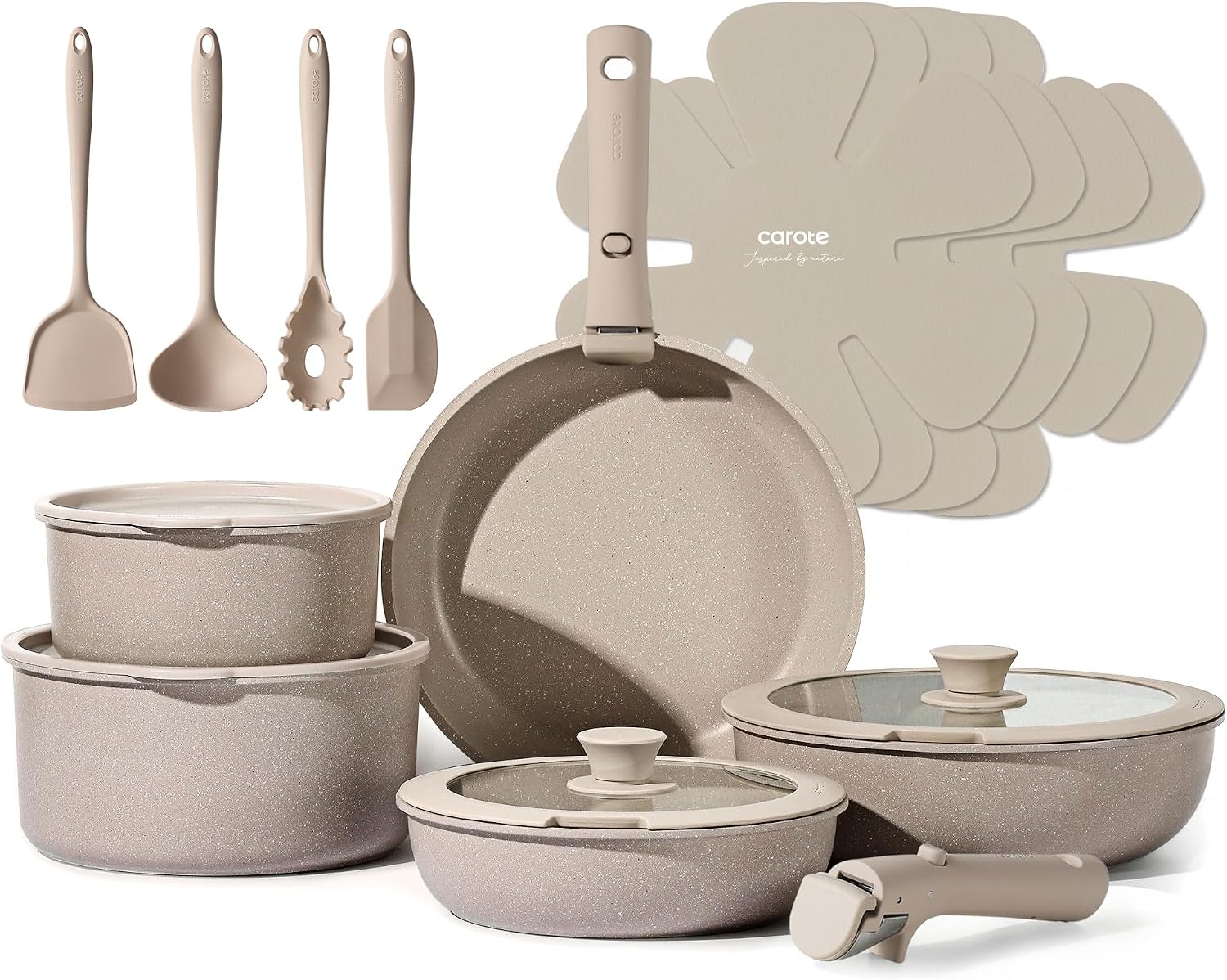 CAROTE 19pcs Pots and Pans Set Non Stick, Detachable Handle Cookware Sets | Ultra Nonstick, Space Saving, Dishwasher & Oven Safe