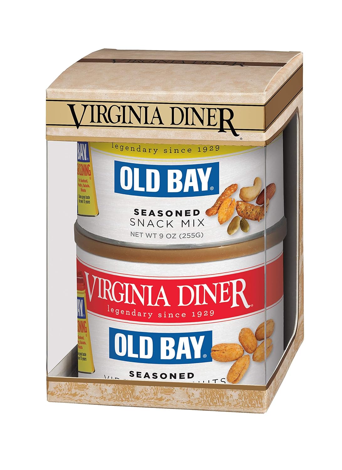 Virginia Diner Virginia Seasoned Triplet Gift Set & Peanut Sampler: Salted, Old Bay, Zatarain's Cajun Peanuts 10 Ounce (Pack of 3)