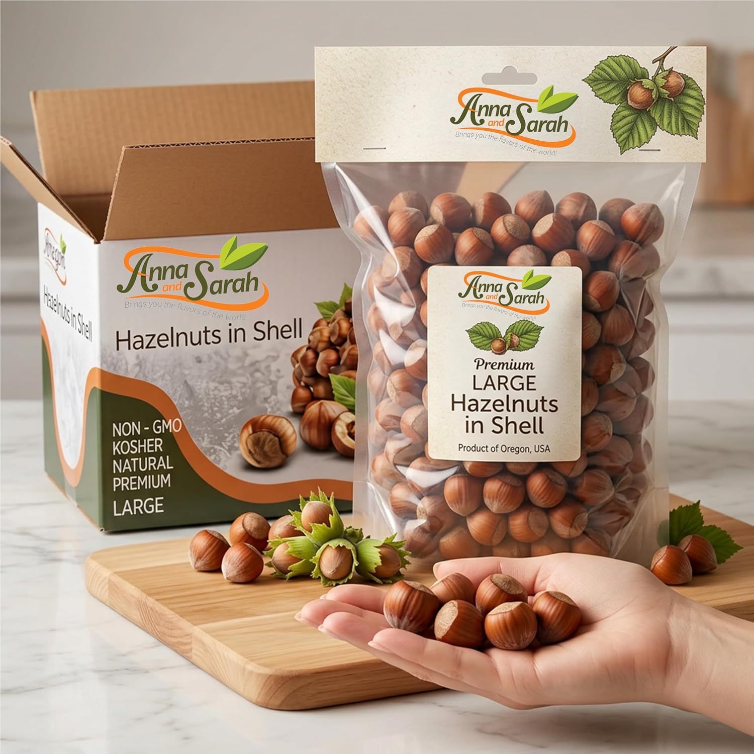Anna and Sarah Large Oregon Hazelnuts in Shell in Box, 5 Lbs