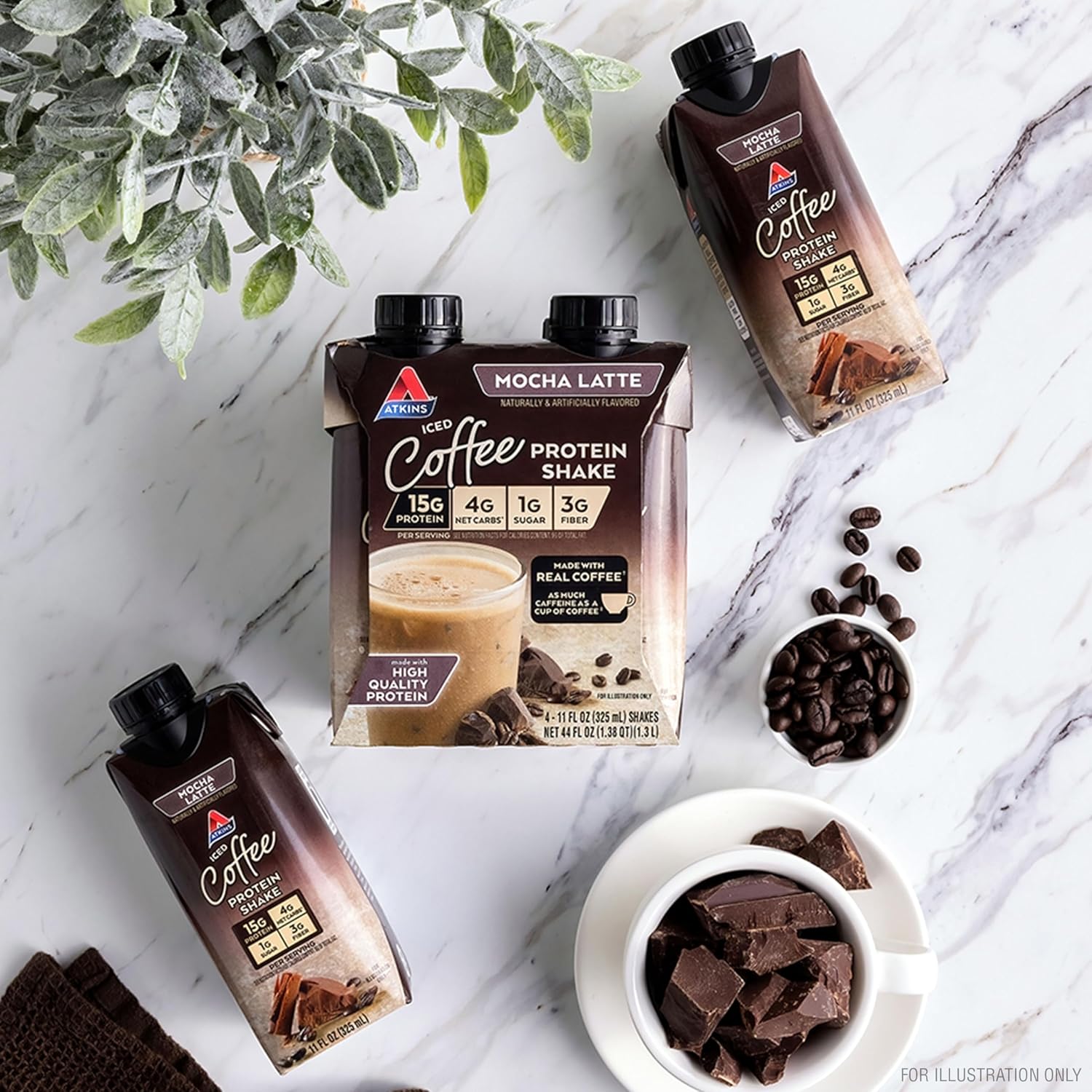 Atkins Café au Lait Iced Coffee Flavored High Protein Shake, Low Sugar and Low Carb, Keto Friendly, Ready to Drink Protein Drink, Gluten Free