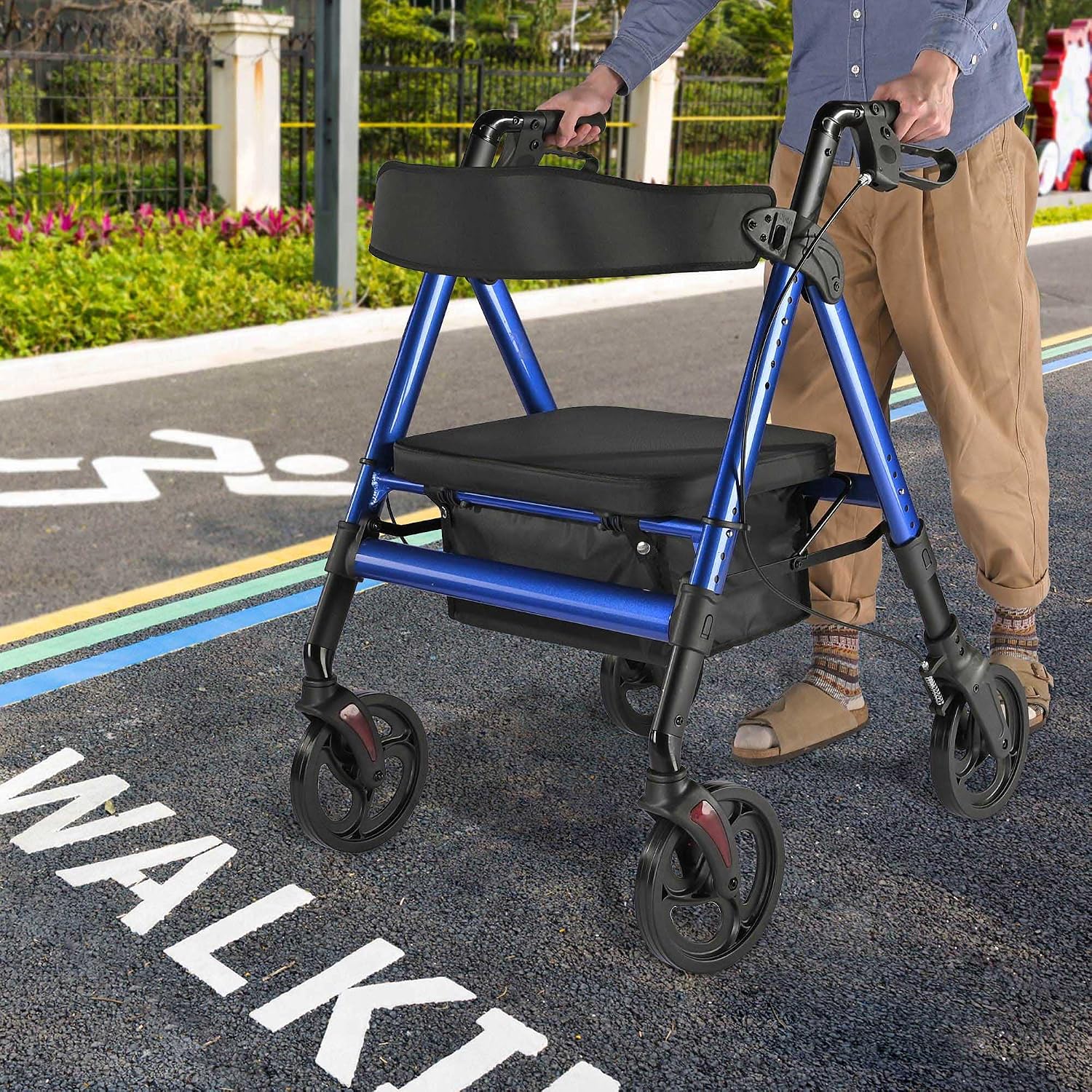AW Rollator Walker with Seat Foldable, Medical Upright Bariatric Rolling