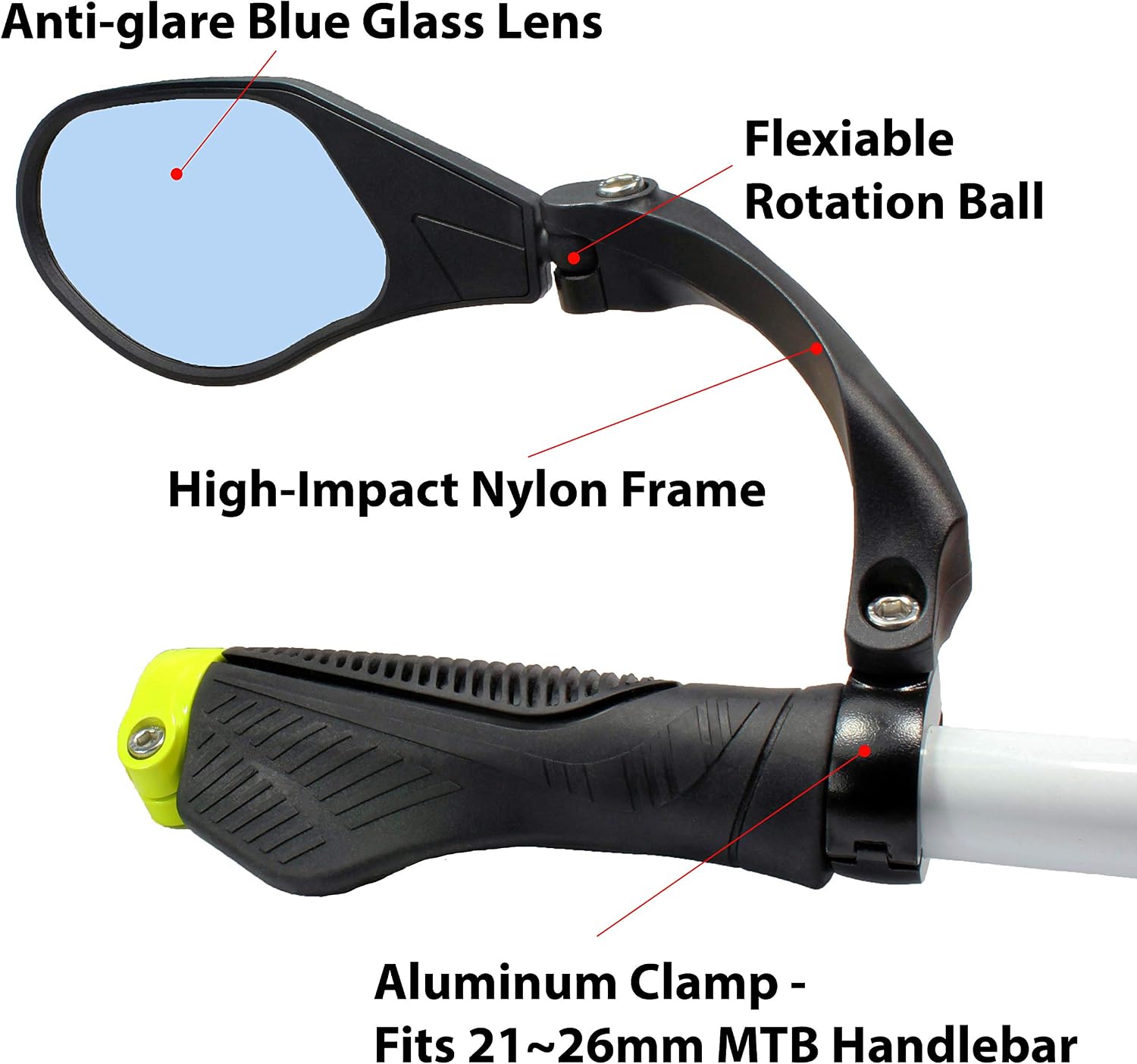 Hafny New Handlebar Bike Mirror, HD,Blast-Resistant, Glass Lens, Reflector (HF-M903LS-FR05 (Bar End Fitting Left Side, Silver Glass))