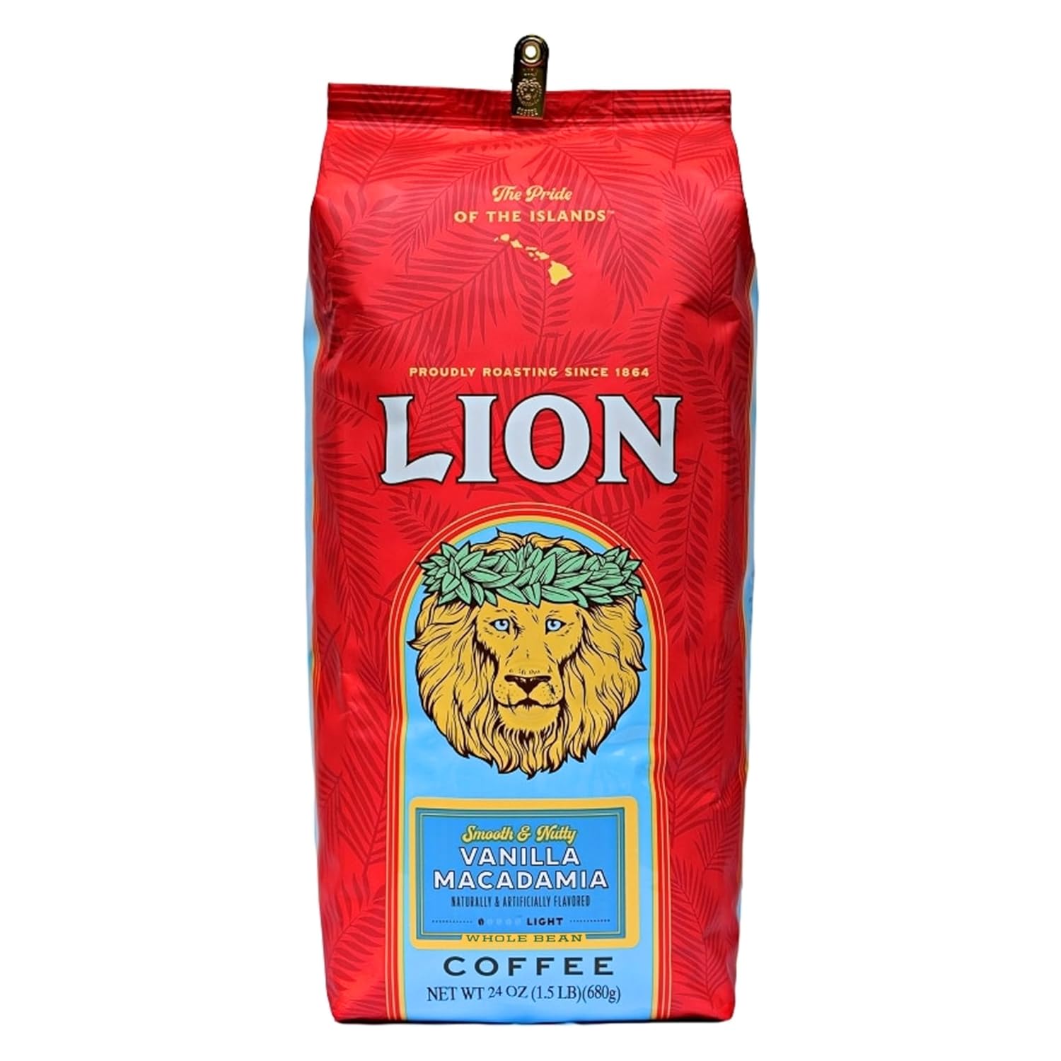 Lion Coffee 24K Gold Roast 100% Kona Whole Bean Coffee, Medium-Light Roast, A Taste of Aloha - 7 Ounce Bag
