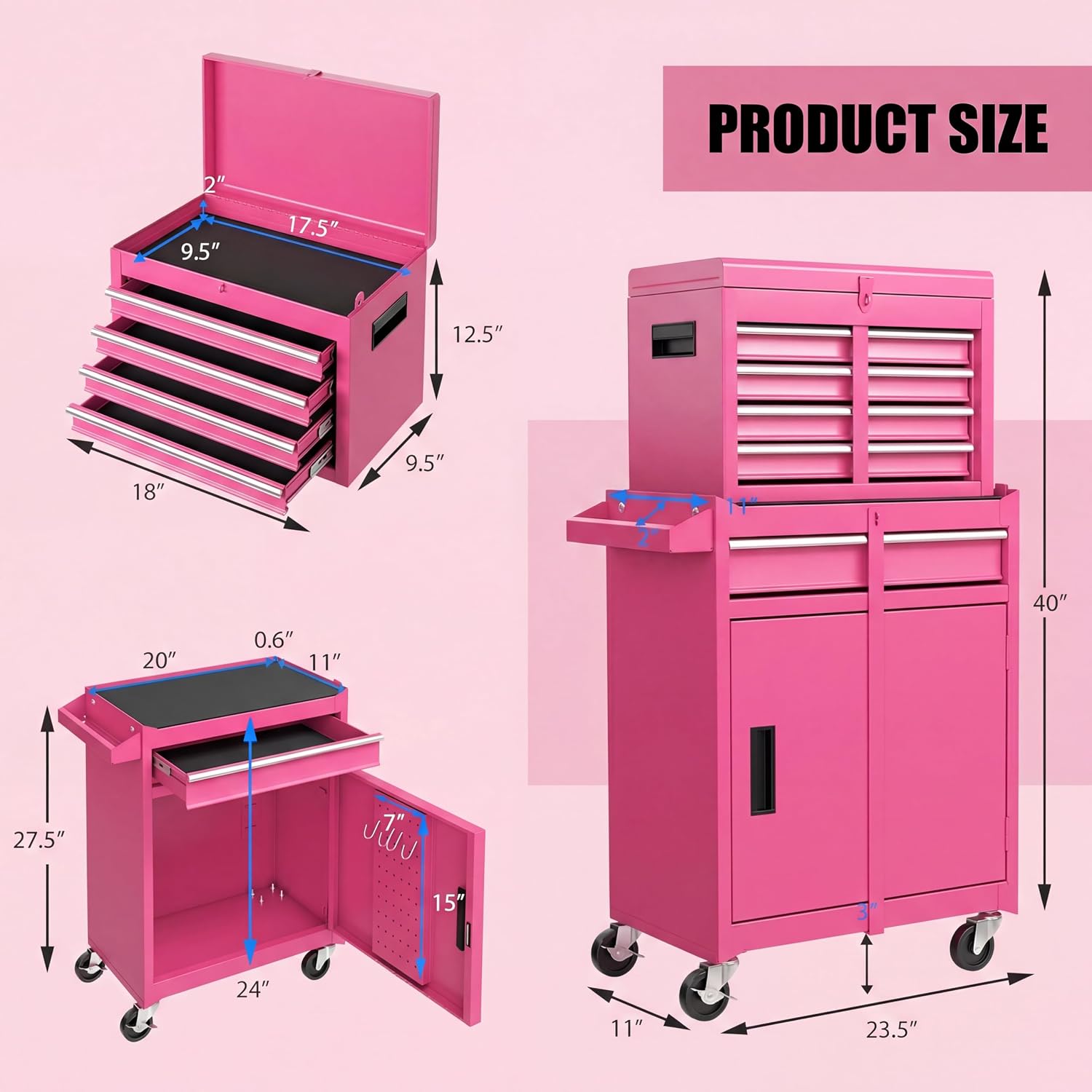 Goplus Rolling Tool Chest, 5-Drawer Tool Box Organizer w/Lockable Wheels & Sliding Drawers & Detachable Top & Adjustable Shelf, Tool Storage Cabinet for Garage Workshop (Red)