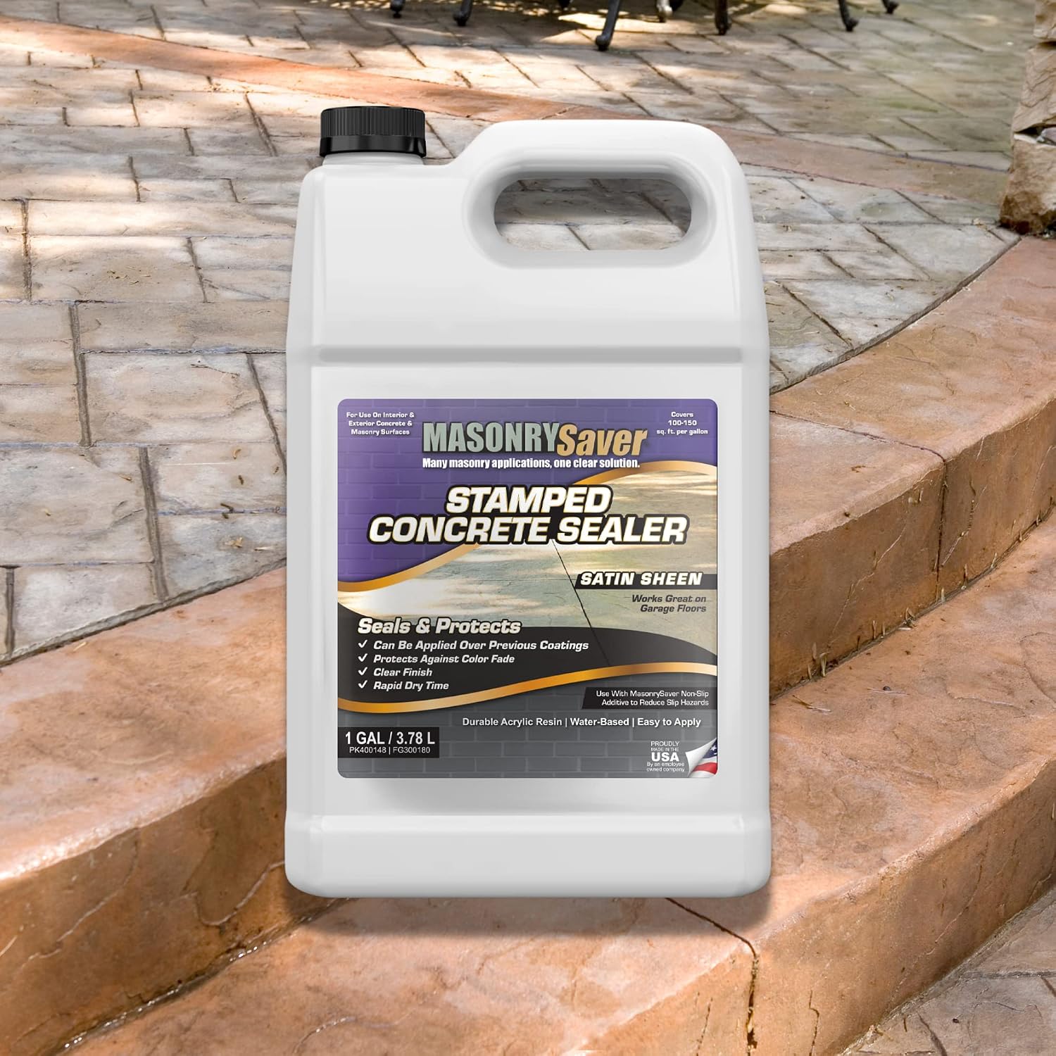 Stamped Concrete Sealer, 1 Gallon - Clear, Water-Based Satin Sealer for Stamped Concrete, Masonry & Natural Stone Surfaces