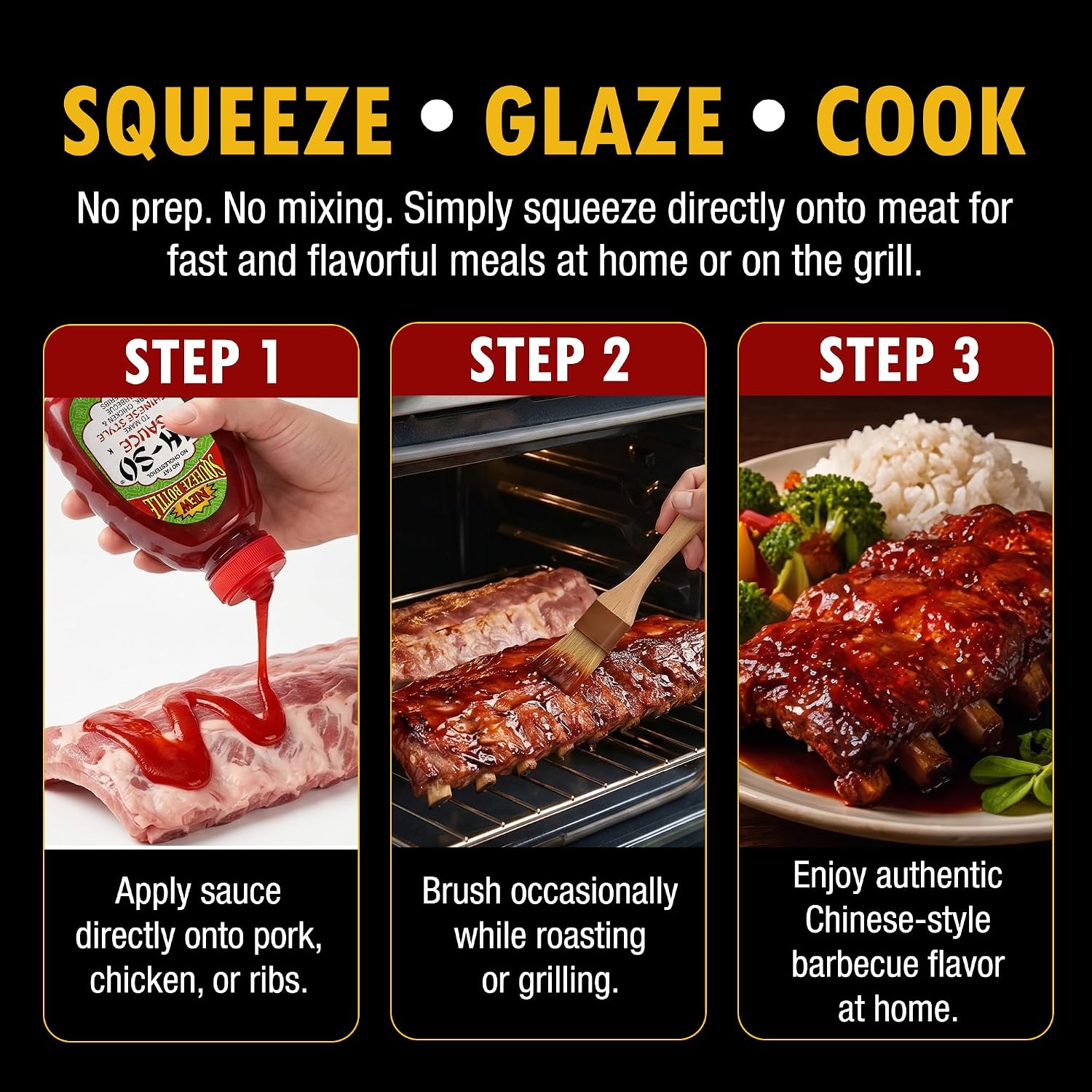 Ah-So Chinese-Style BBQ Sauce, Red Rib 15 oz Squeeze Bottle – Sweet & Tangy Spare Rib Marinade and Glaze for Pork, Chicken & Wings; Classic Takeout Flavor, Ready to Use.