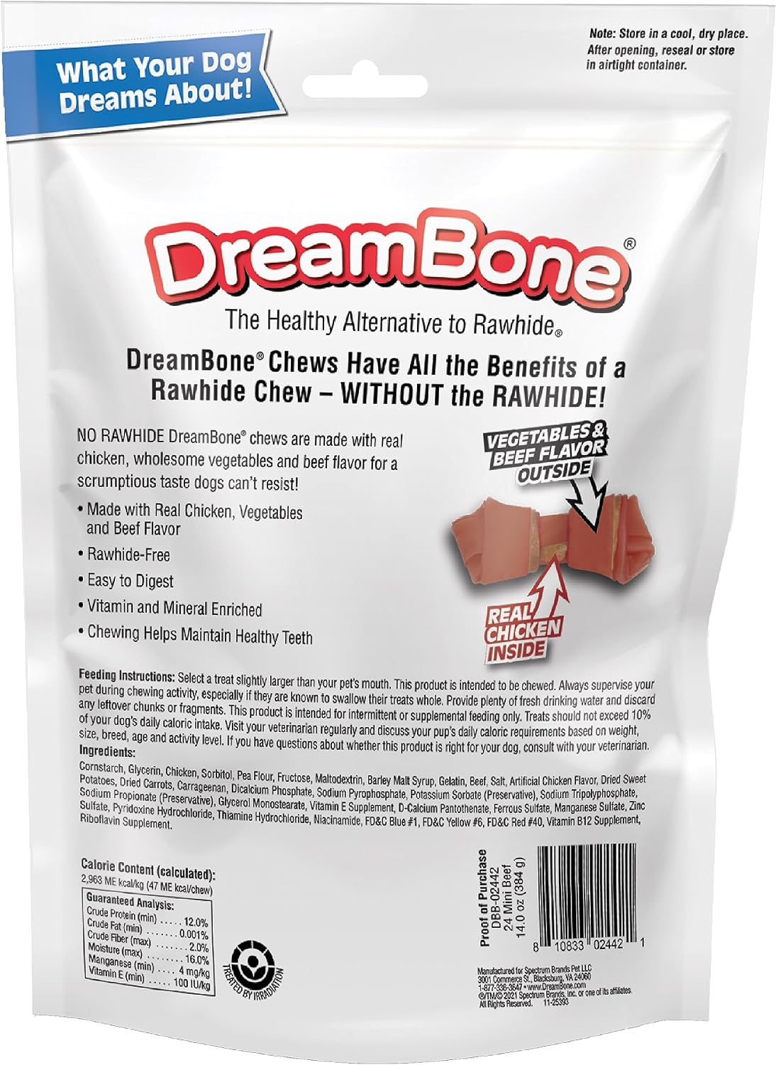 DreamBone Mini Bone Rawhide-Free Dog Treats With Real Protein, 24 Count | Daily Chew, Digests Safely and Completely, Made With Real Protein, Chicken and Veggies, For Adult Dogs