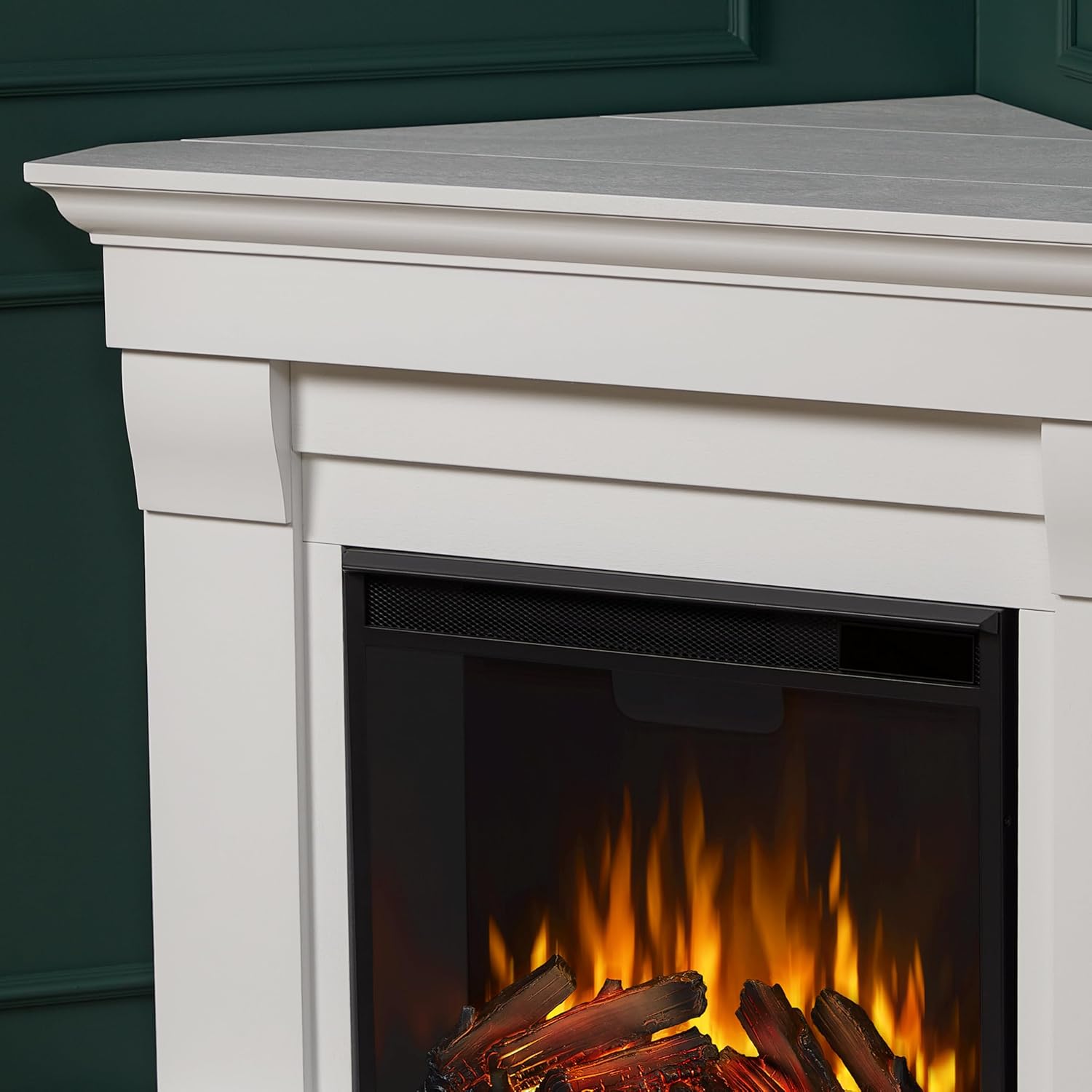 Real Flame Chateau 41" Corner Electric Fireplace with Mantel for Living Room or Bedroom, Replaceable Fireplace Insert Heater, Realistic Log and Flame Effect, Remote Control, Timer.