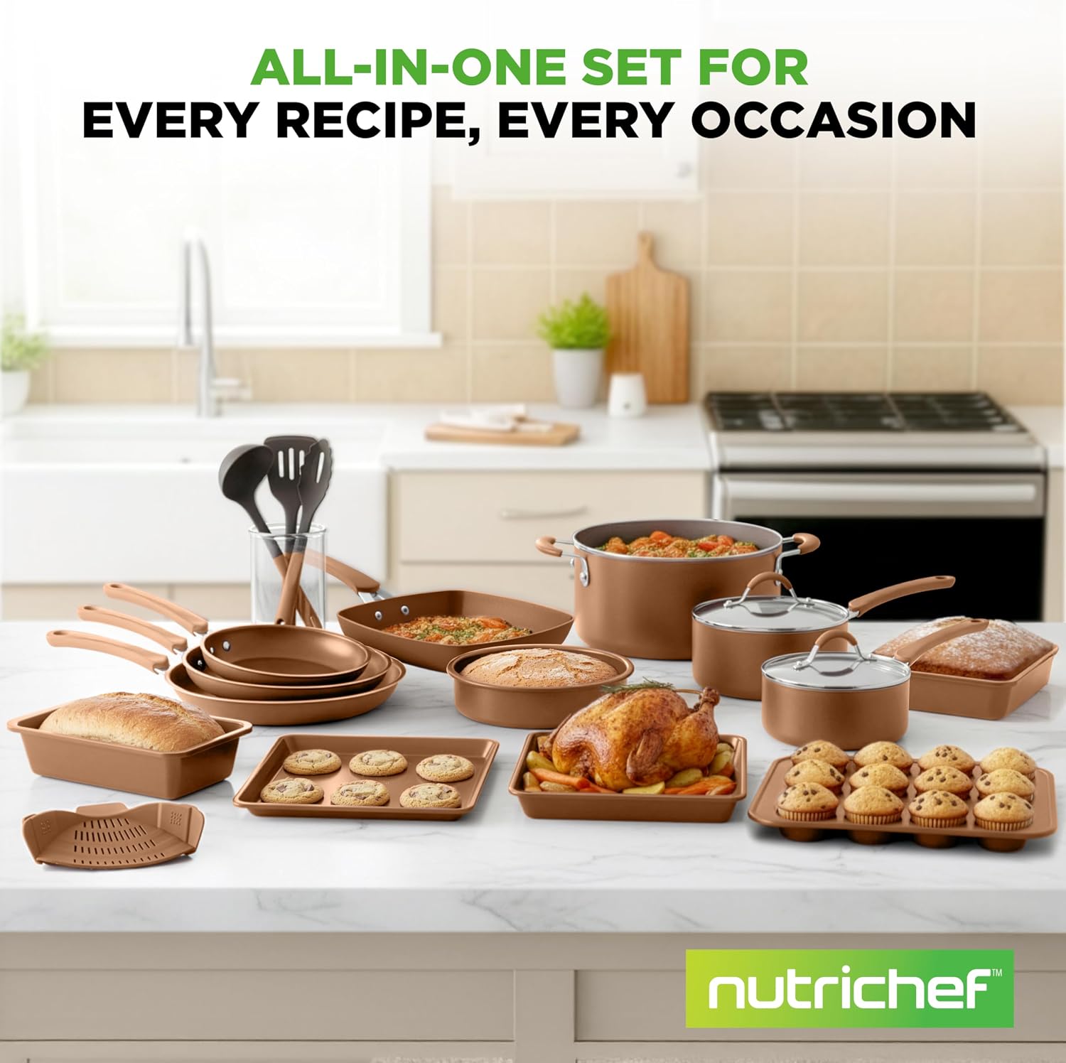 NutriChef 20-Piece Pots and Pans Set Non Stick – Induction Cookware Set, PFAS-Free Nonstick Cookware for All Cooktops
