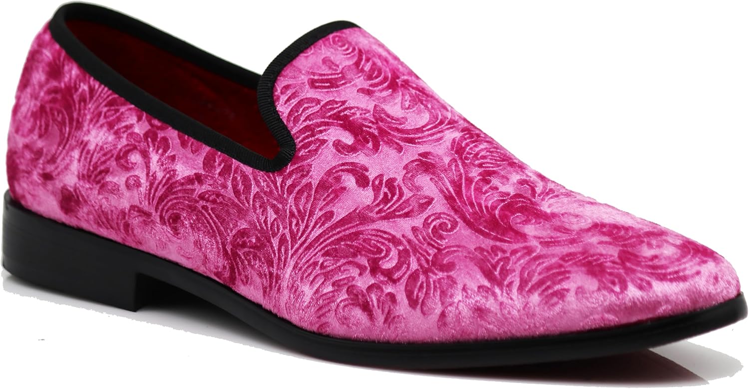 SPK35 Men's Vintage Velvet Flower Designer Dress Loafers Slip On Shoes Classic Tuxedo Dress Shoes