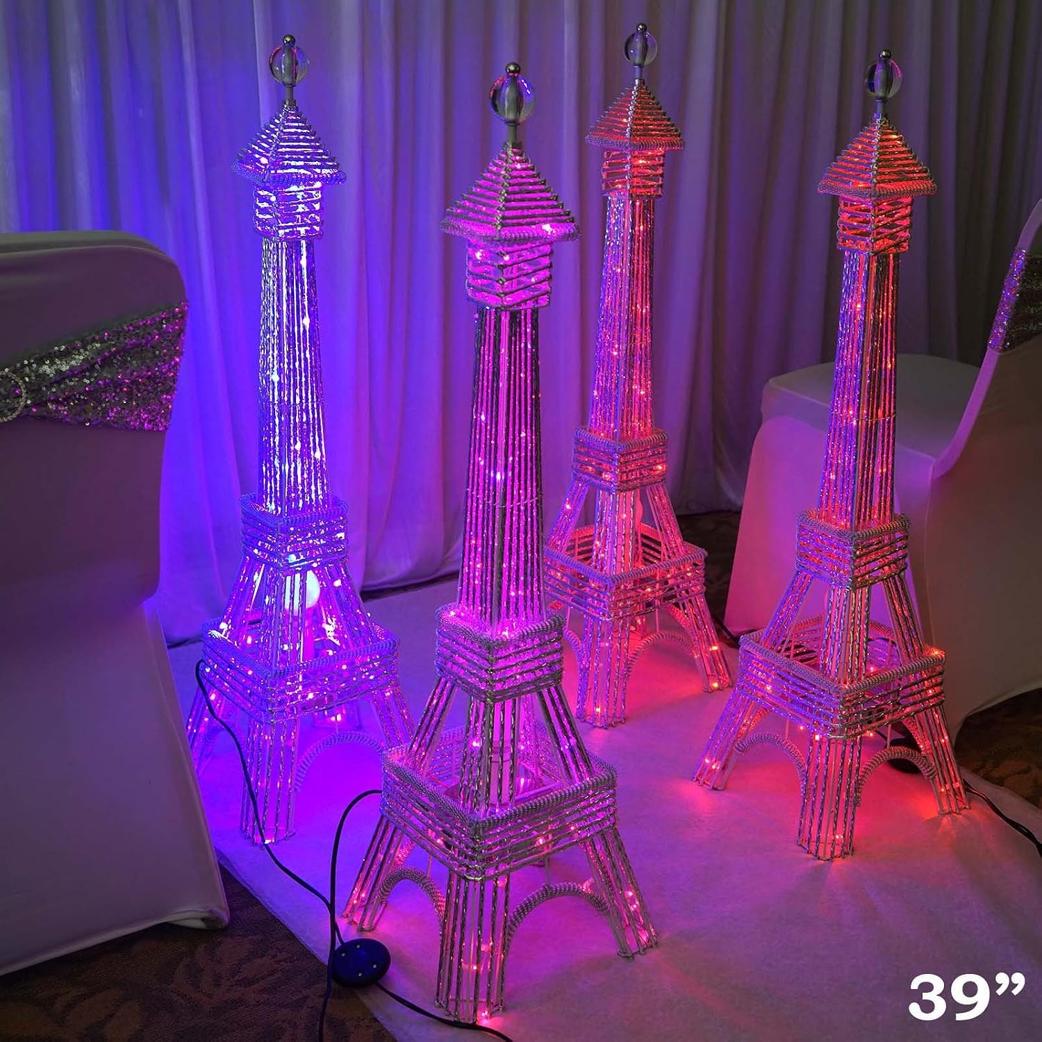 39-Inch Silver Metal Color Changing Eiffel Tower with 80 LED Lights - Wedding Party Home Decorations Supplies