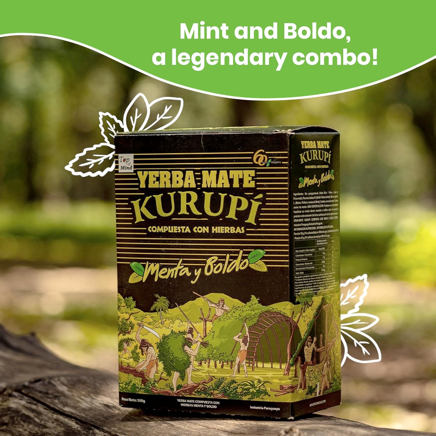Kurupi Yerba Mate with Mint & Boldo 500 g (1.1 lb) | Paraguayan Herbal Loose Leaf Blend | Refreshing Natural Mate Tea with Mint & Boldo Leaves