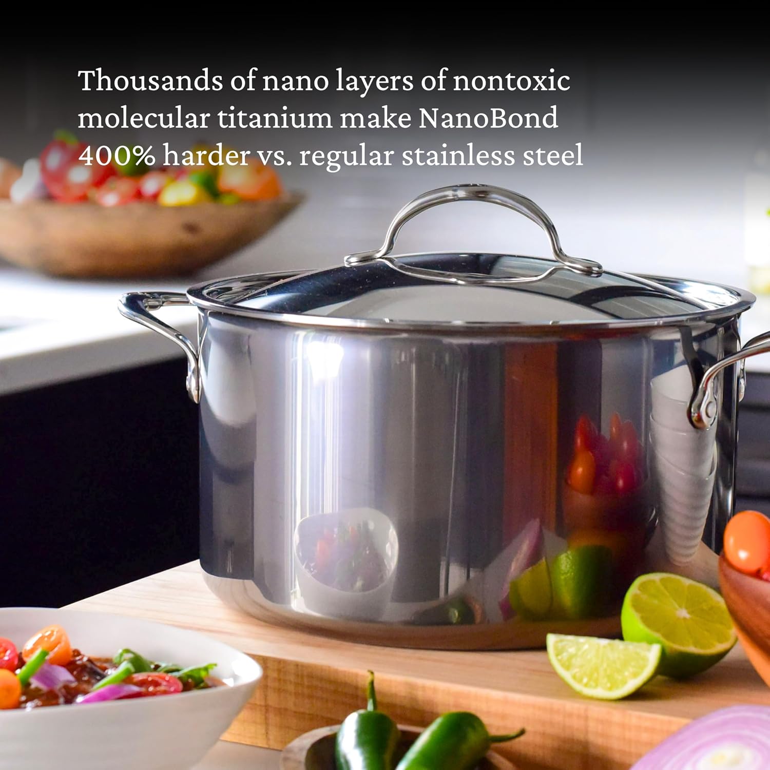 Hestan NanoBond Molecular Titanium Stock Pot with Lid, 8-Quart - PFAS-Free Stainless Steel, 4x Stronger, 1050°F Oven Safe, Induction Compatible