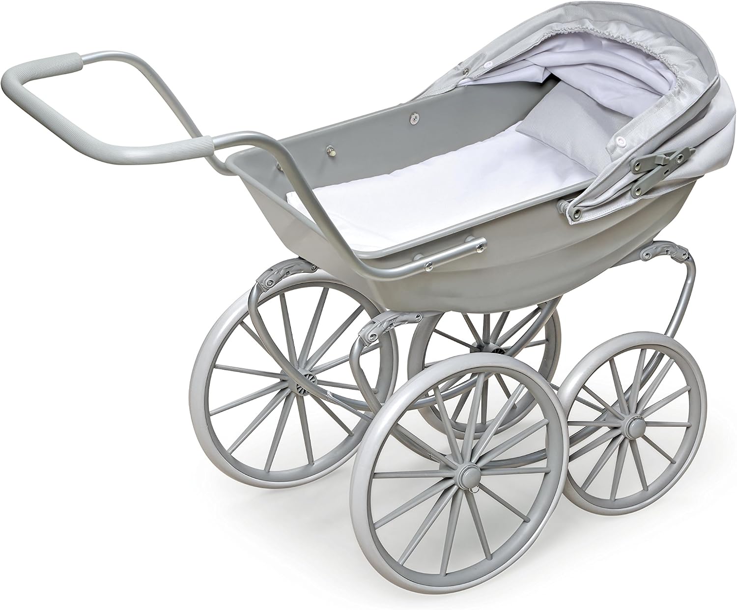 Badger Basket London Doll Pram Stroller with Canopy & Sturdy Handle - Gray | Fits 18-20" dolls, adjustable canopy, sturdy handle