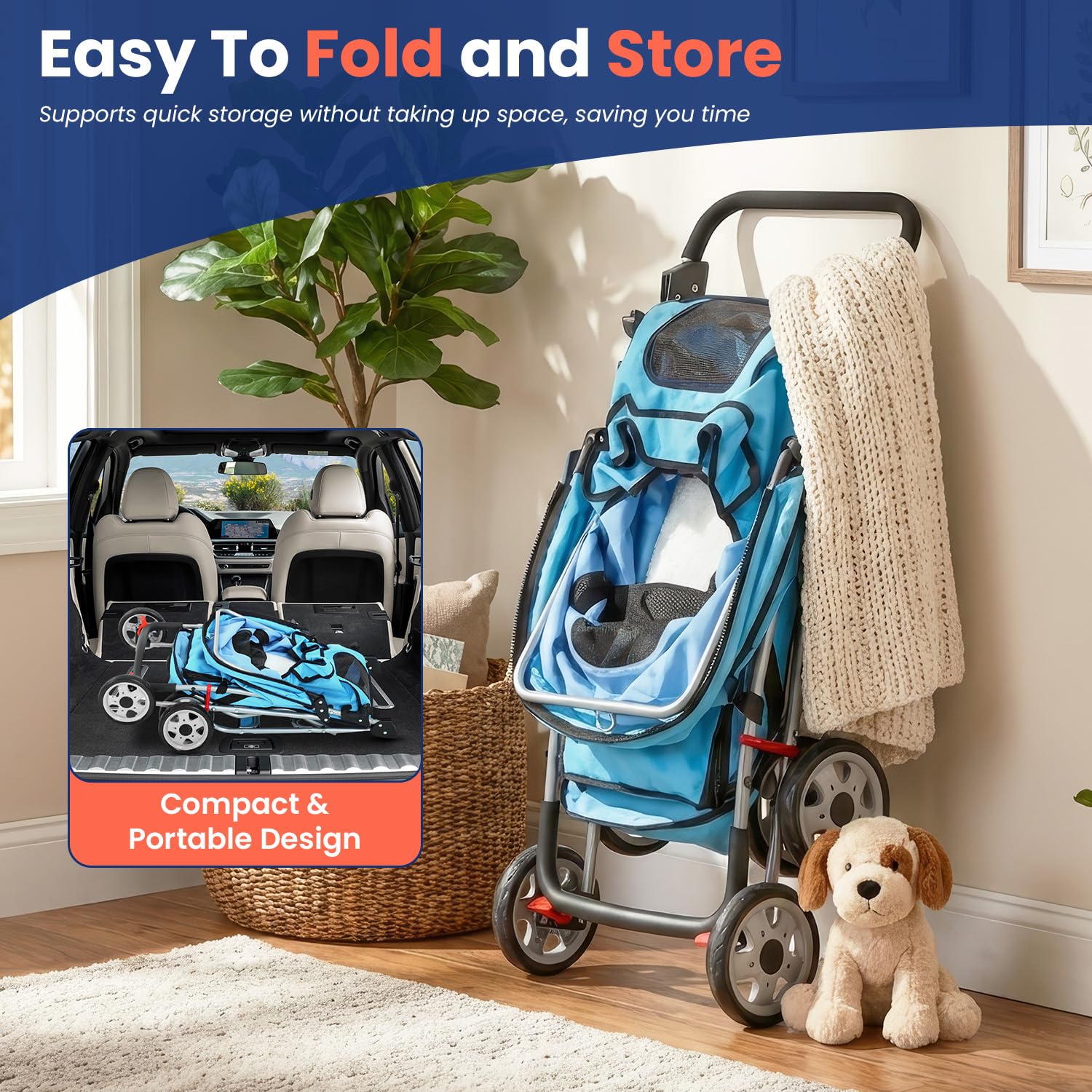 BestPet | 4-Wheel Foldable Pet Stroller | Black | Lightweight & Portable | Travel Carrier with Mesh Windows, Storage Basket, Cup Holder, Safety Brakes, and Waterproof Fabric | For Small Dogs and Cats
