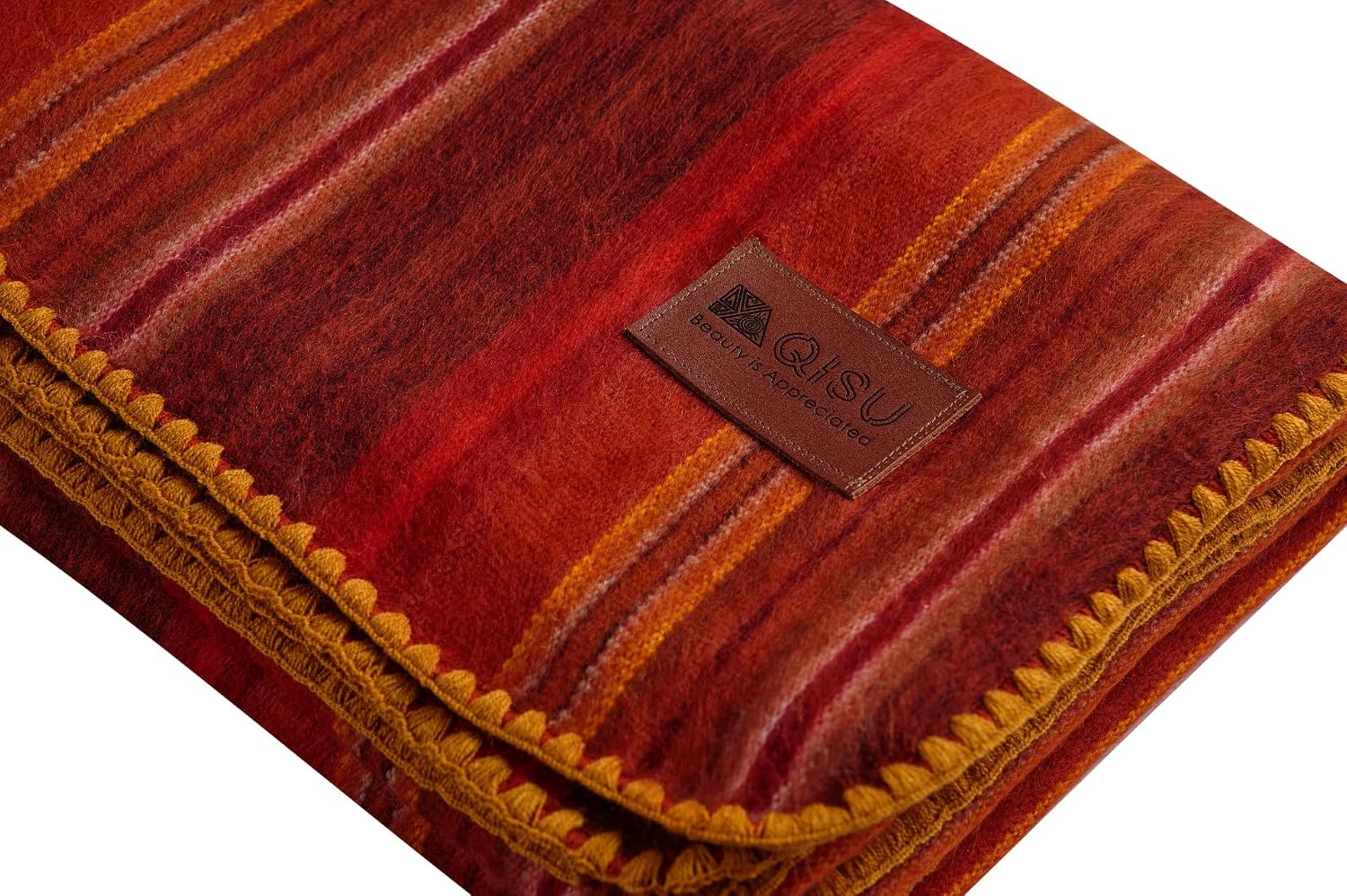 QISU Alpaca Wool Blanket Throw | Large, Beautiful, Warm, Variegated | 85 x 65 inches | Ultra-Soft, Hypoallergenic and Breathable | Non-Itchy or Scratchy Fabric (Green Variegated)