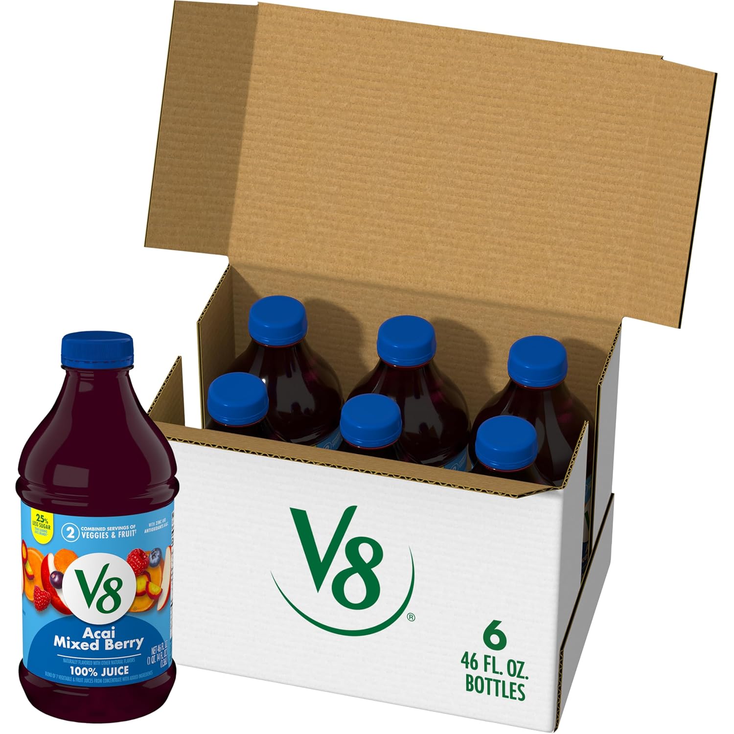 V8 Blends 100% Juice Pomegranate Blueberry Juice, Fruit and Vegetable Juice Blend, 46 Fl Oz Bottle