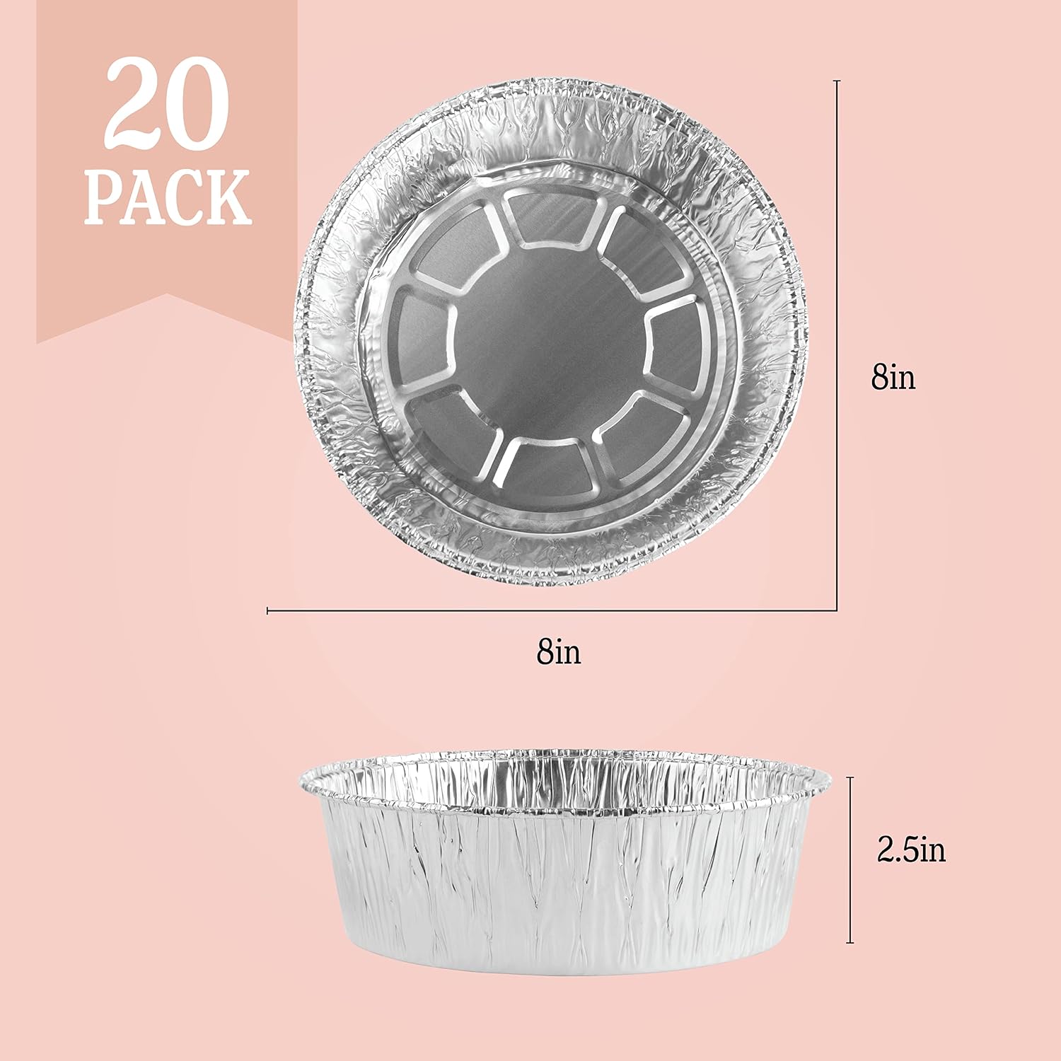 PLASTICPRO 9'' Inch Round Tin Foil Pans Disposable Aluminum Pack of 20