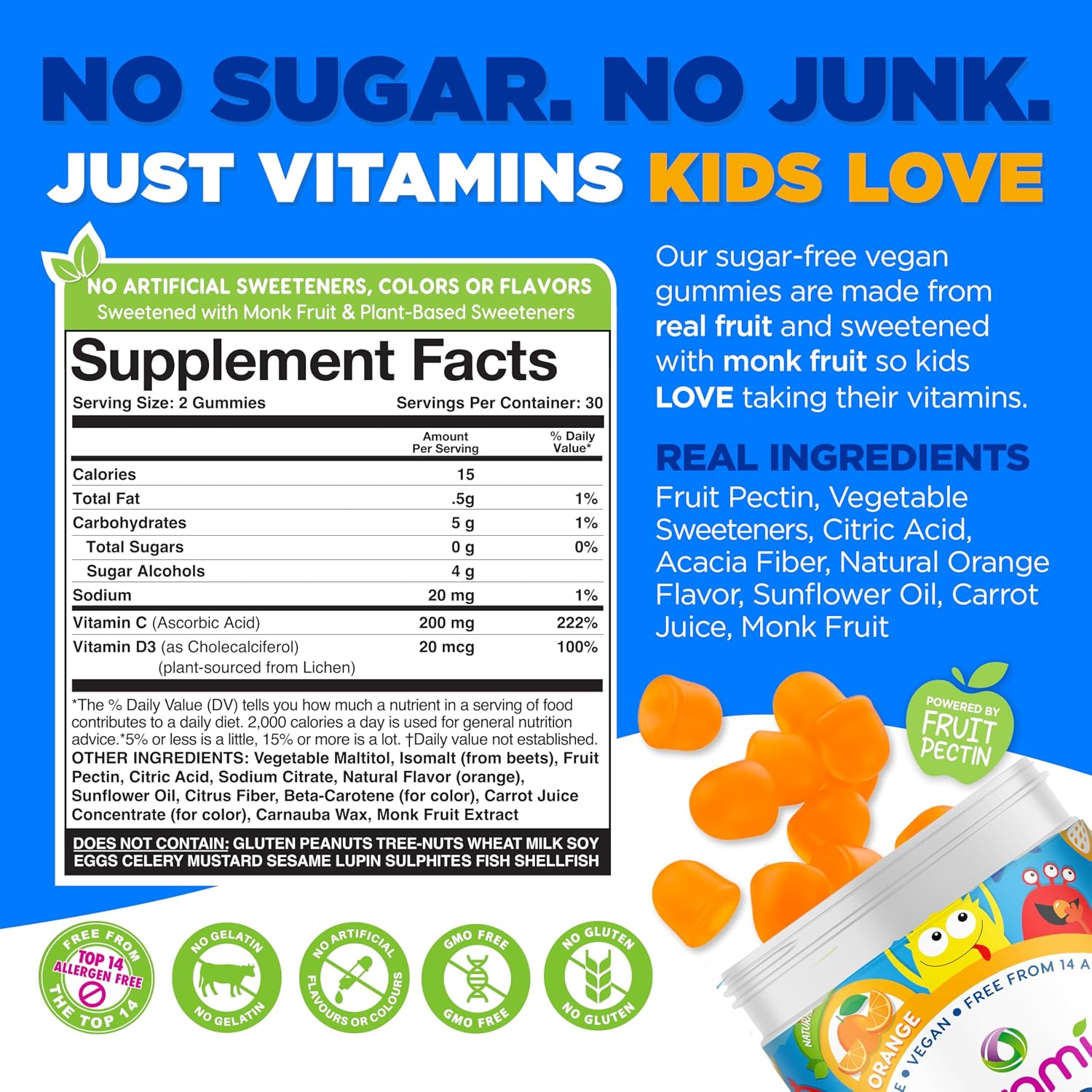 NUTRAMIN Sugar-Free Gummy Multivitamins for Kids, Allergen-Free, 90 Count