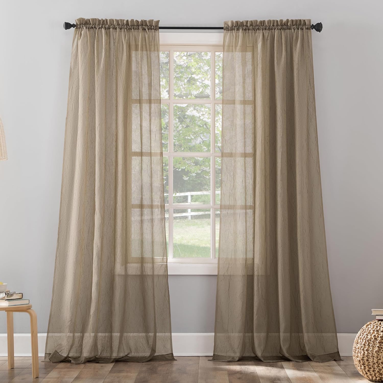 No. 918 Erica Crushed Sheer Voile Rod Pocket Curtain Panel, 51" x 108", Eggshell Off-White
