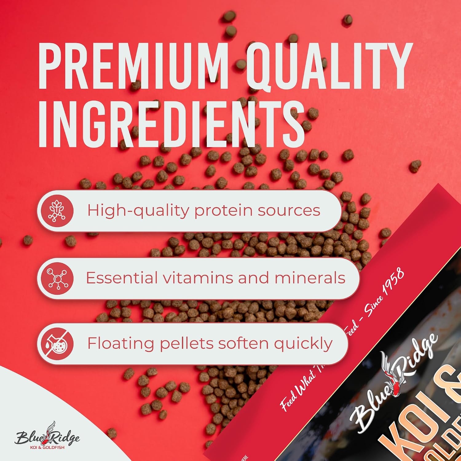 Blue Ridge Koi Fish Food 25lb - Cool Water Wheat 3/16", Fall and Winter Floating Pond Pellets, Ponds Fish Food