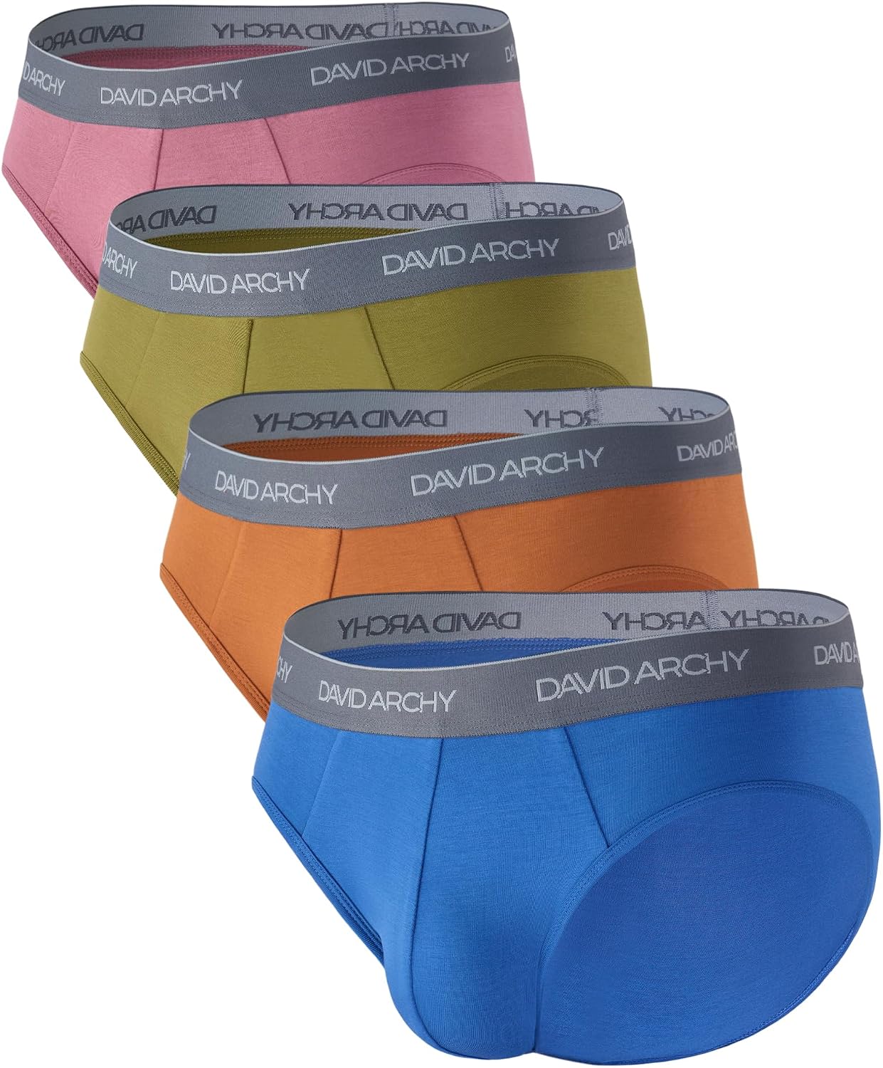 DAVID ARCHY Men's Breathable Support Pouch Underwear Briefs 4 or 7 Pack | Cooling moisture-wicking no-fly Rayon made from bamboo features anti-roll elastic waistbands and vibrant fade resistance.