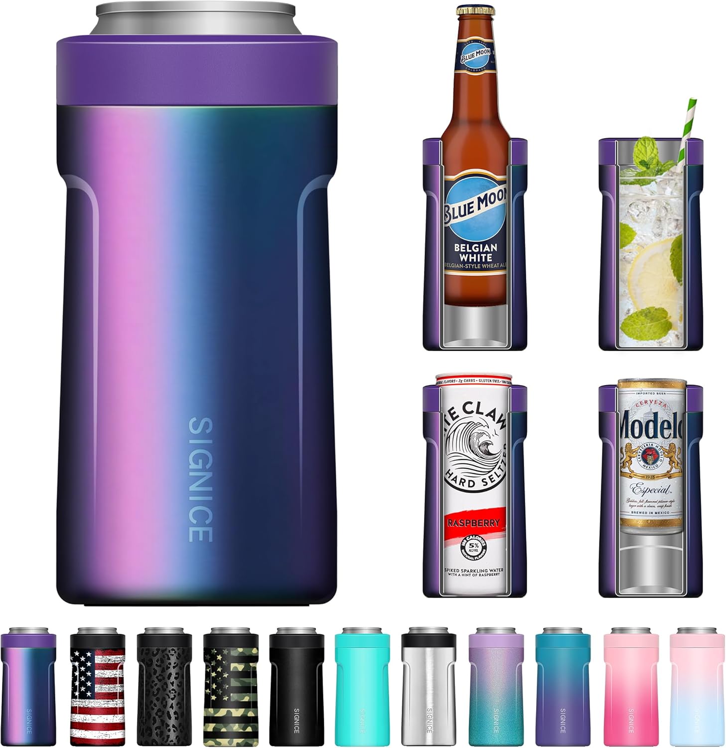 3 In 1 Insulated Universal Can Cooler - Signice Double Walled Vacuum Insulator Stainless Steel Slim Can Cooler for 12 Oz Skinny Tall Standard