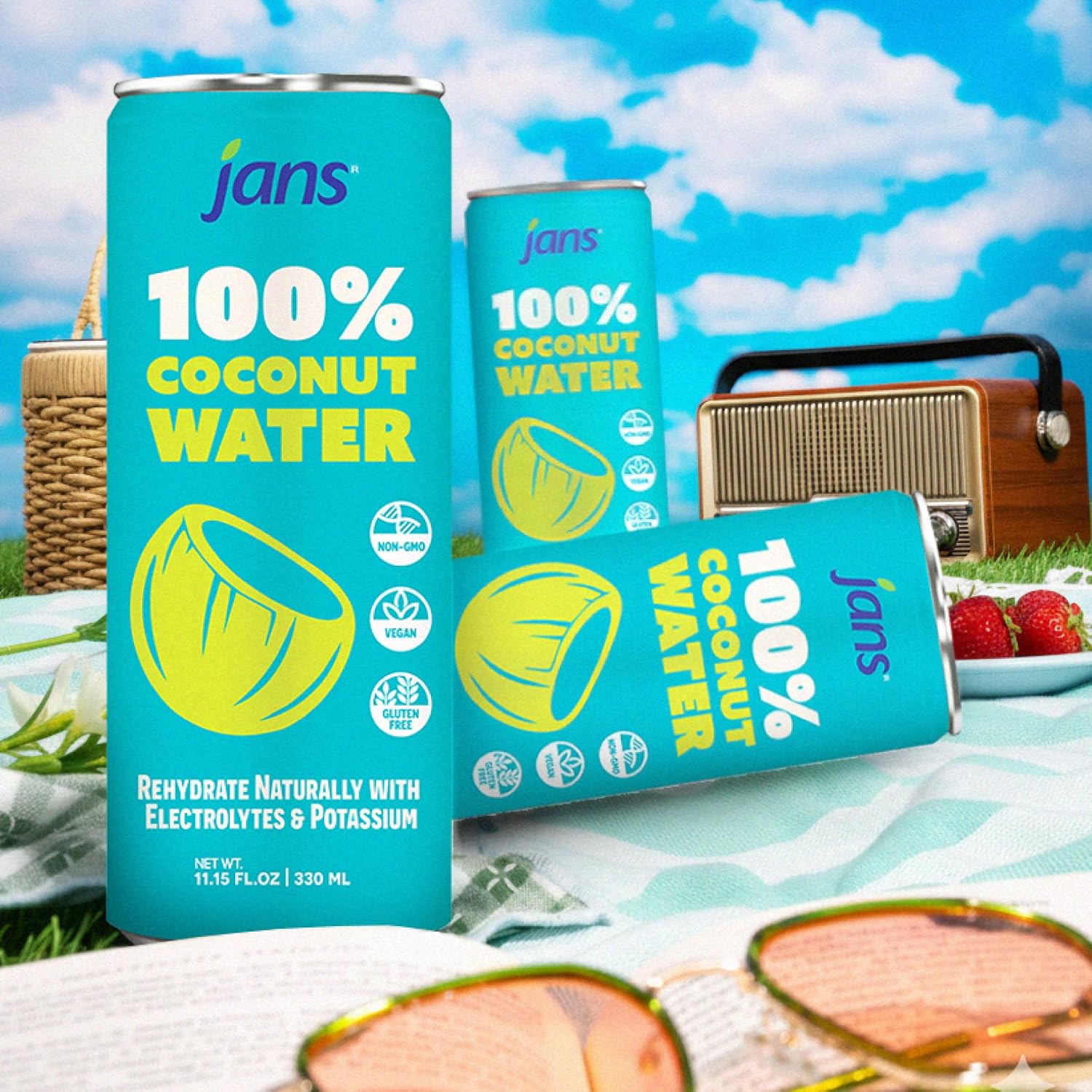 Jans 100% Coconut Water With Pulp, Unsweetened, 16.57 Fl Oz, Pack of 12