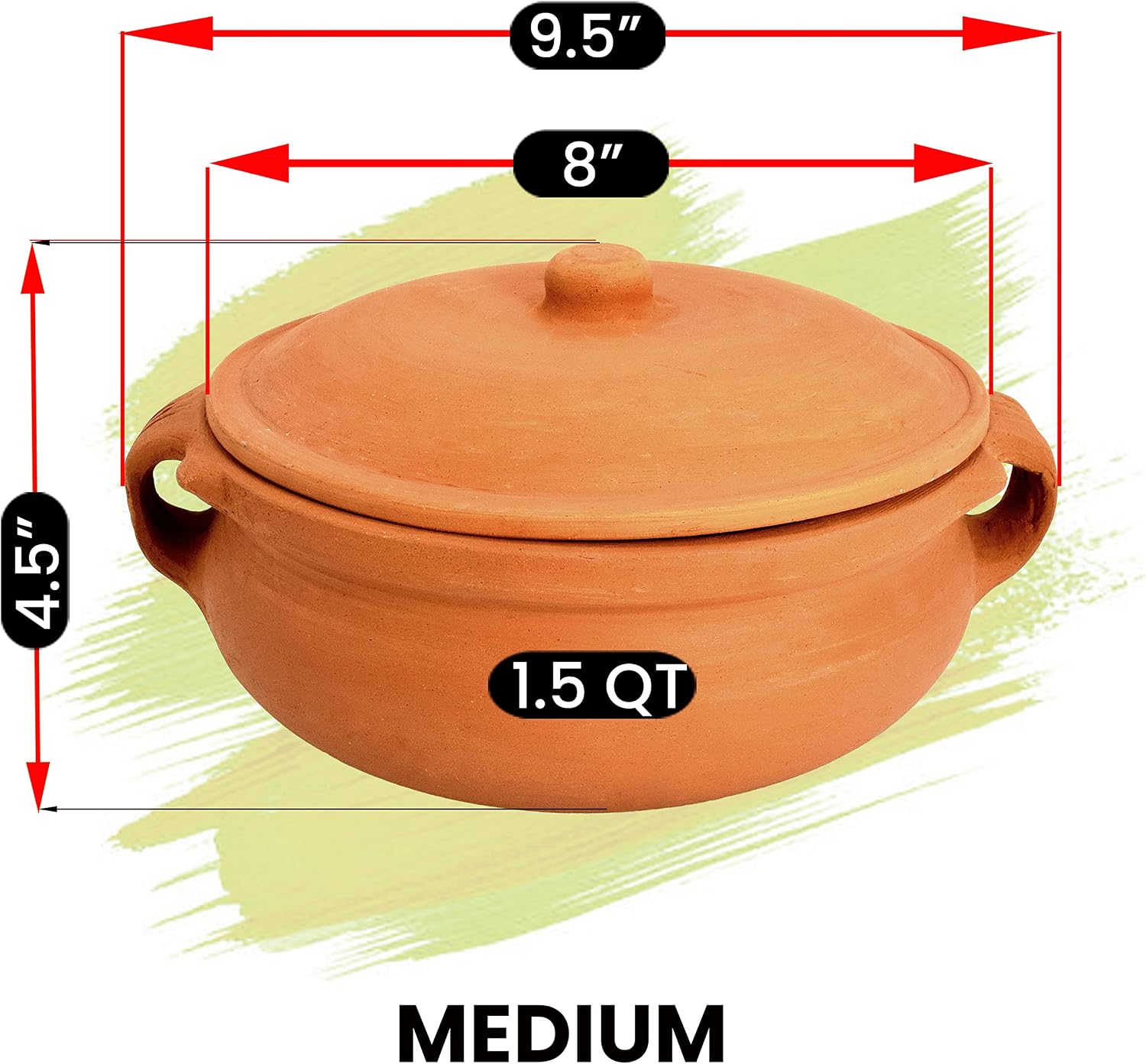 Ancient Cookware, Indian Clay Curry Pot, Medium, 8 Inch, 1.5 Quarts