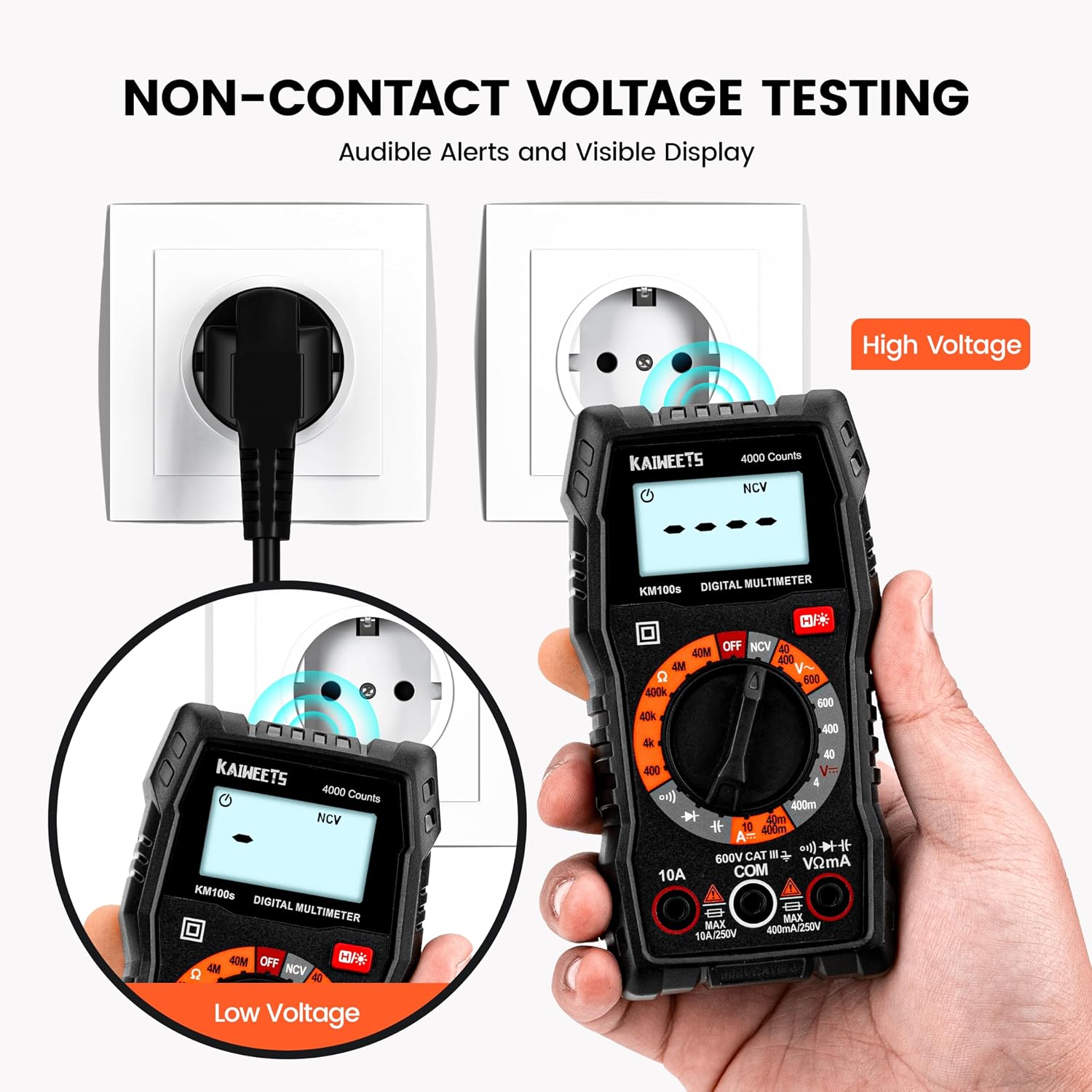 KAIWEETS Digital Multimeter with Case, DC AC Voltmeter, Ohm Volt Amp Test Meter and Continuity Test Diode Voltage Tester for Household Outlet