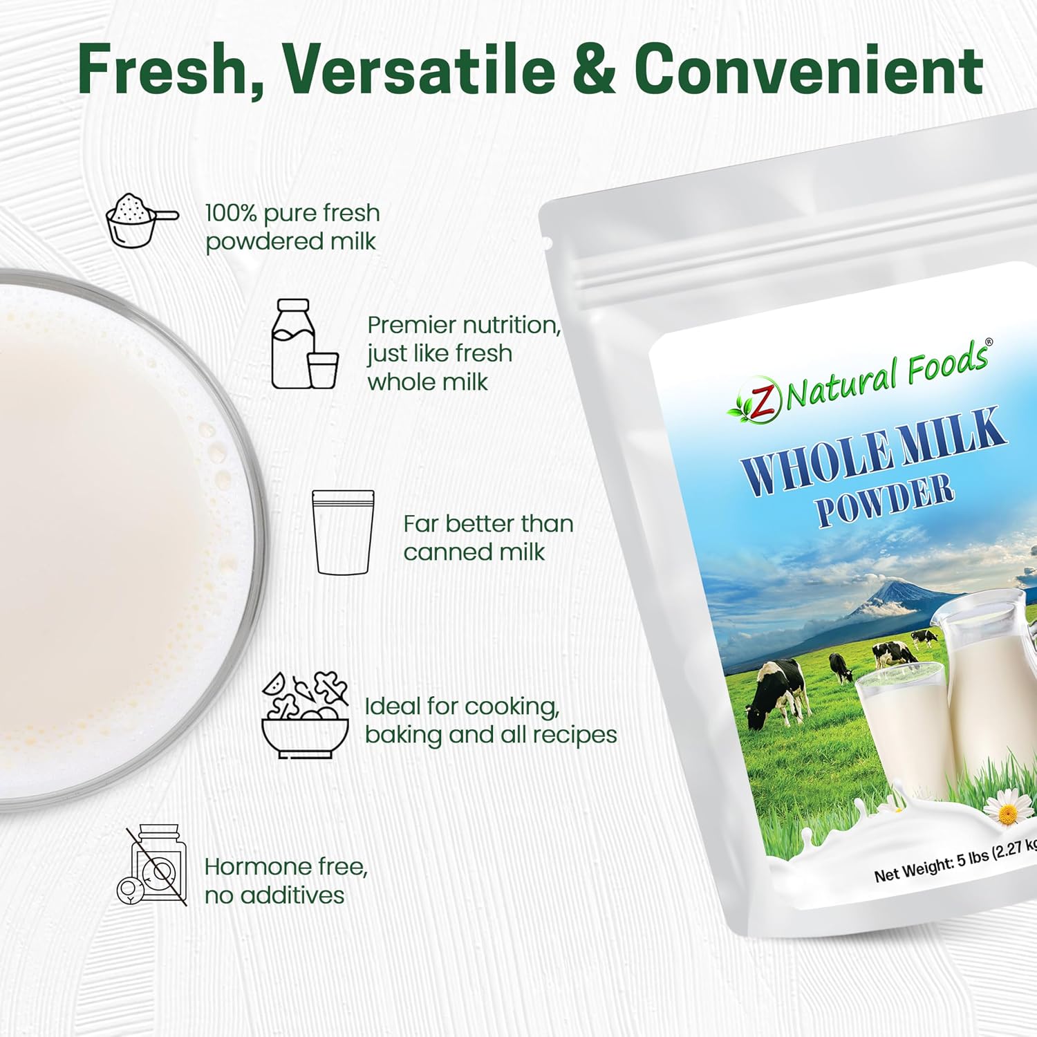Z Natural Foods Premium Whole Milk Powder - Pasteurized Dry Milk, 5 lb