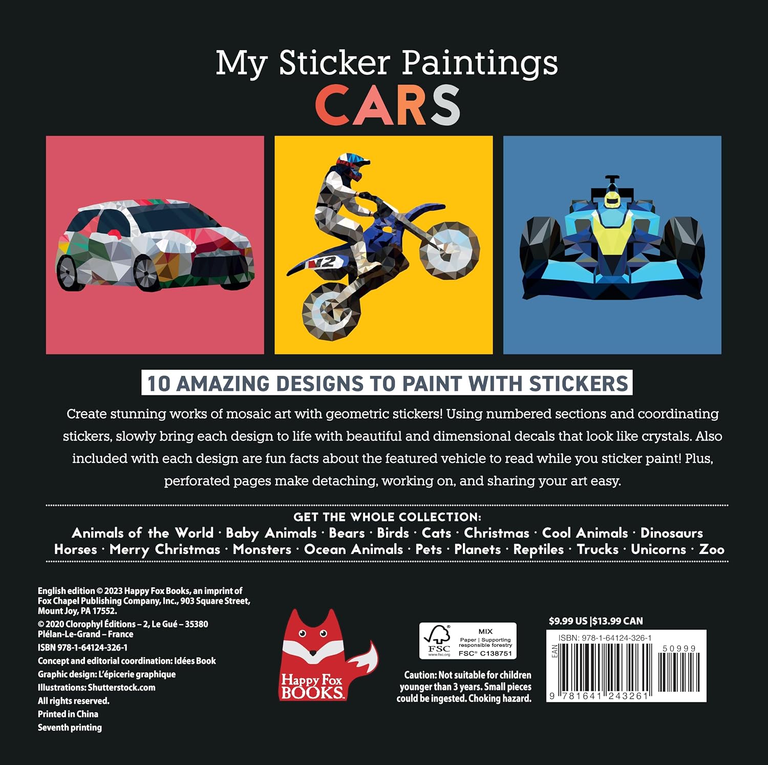 My Sticker Paintings: Cars: 10 Magnificent Paintings (Happy Fox Books) Sticker-by-Number for Kids 6-10 - F1, Motocross, Go-Karts, and Race Cars